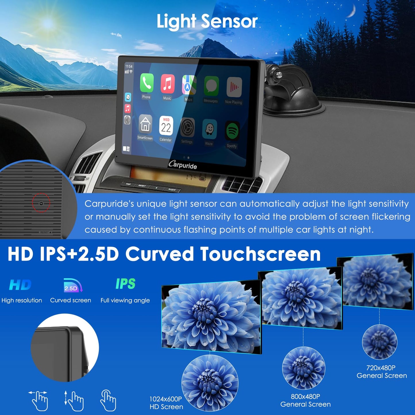 CARPURIDE 2025 - visualización de reproducción de coche de 9 pulgadas para coche, compatible con Apple CarPlay, Android Auto y Mirror Link - Audio Bluetooth, navegación, Siri, FM, AUX