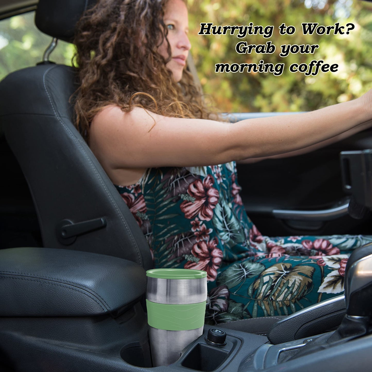 Mixpresso - Cafetera personal de una sola porción y taza de viaje de 14 onzas, cafetera de goteo y vaso, apagado automático y filtro reutilizable, cafetera verde pequeña, compatible con posos de café