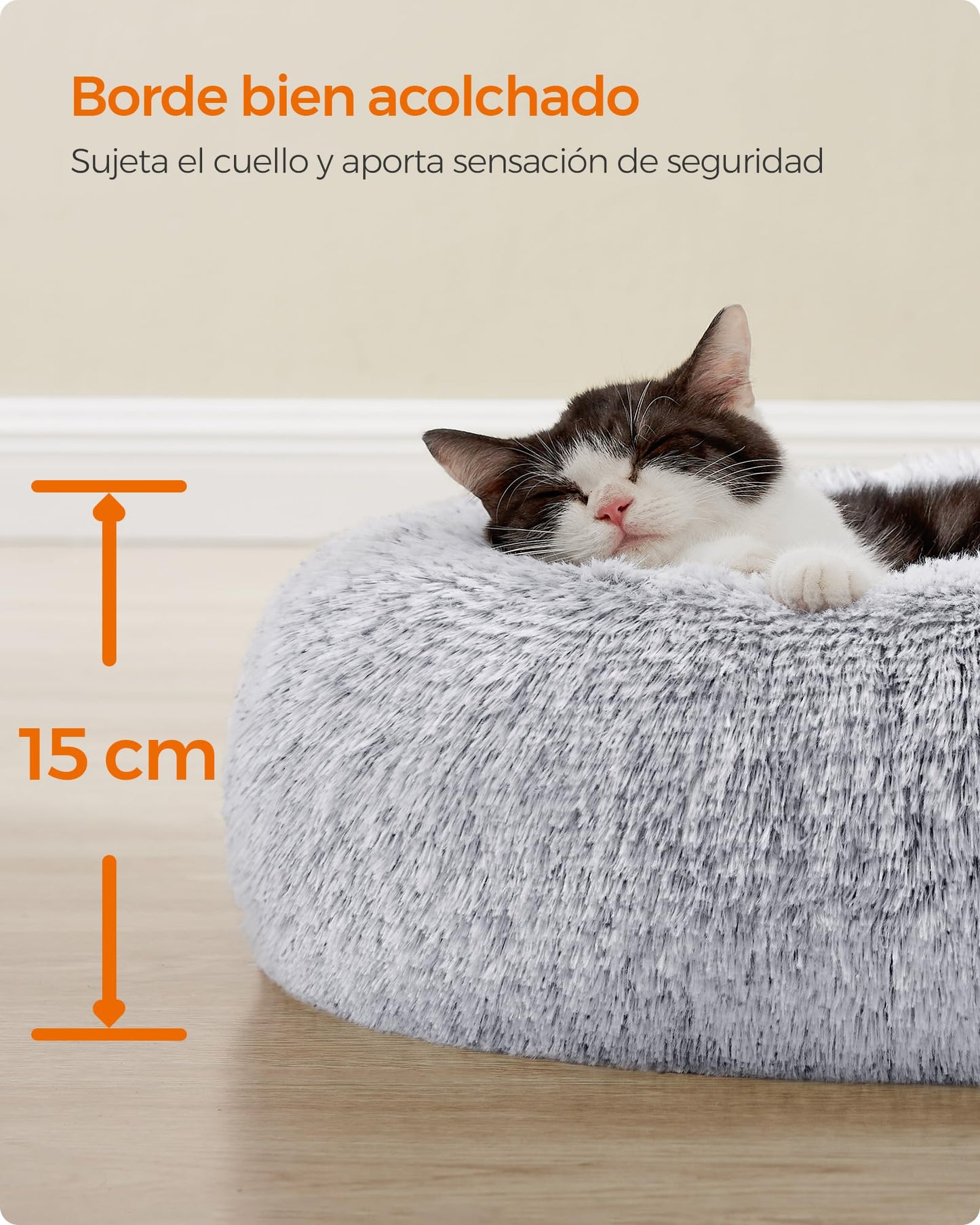 Feandrea Cama de Perros, Cama para Mascotas, Diámetro de 40 cm, Cojín Central Extraíble y Lavable, Alfombra de Felpa, Gris Ombré MPGW036G01