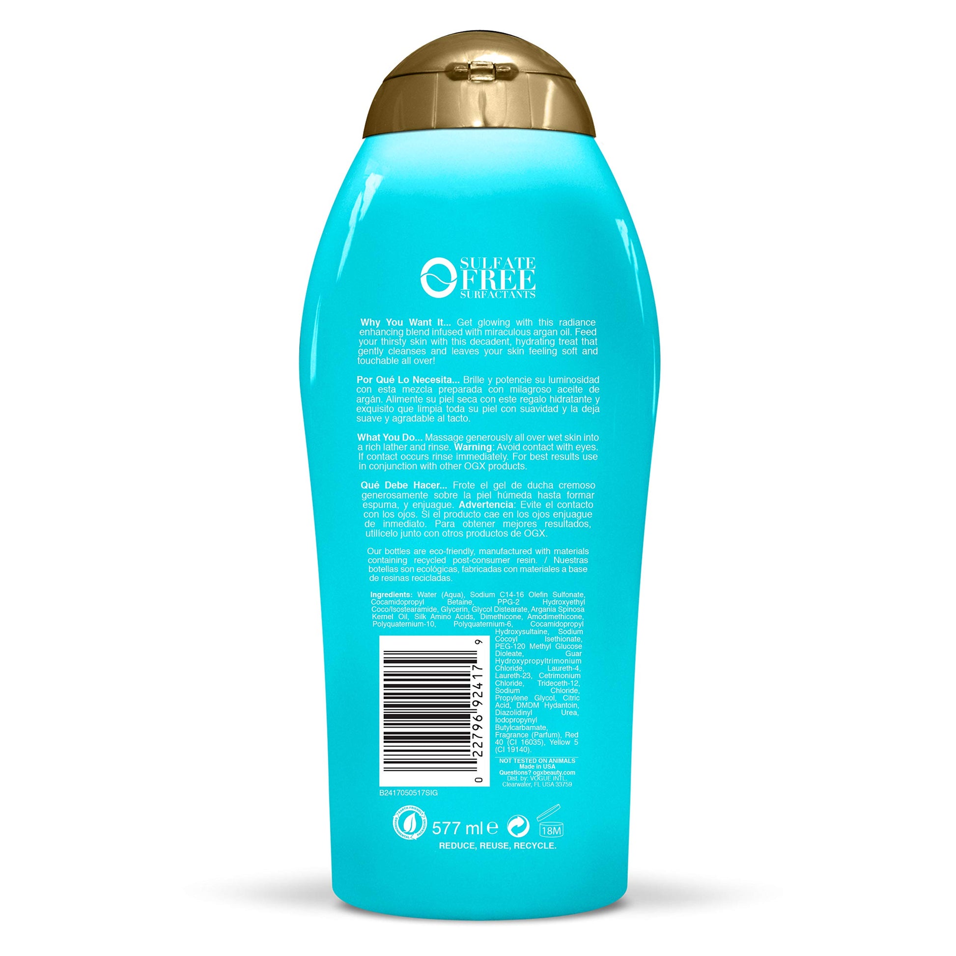 OGX, Body Wash Humectante de Aceite de Coco, 577 ml +, Body Wash Extra Hidratante de Aceite de Argán de Marruecos, 577 ml