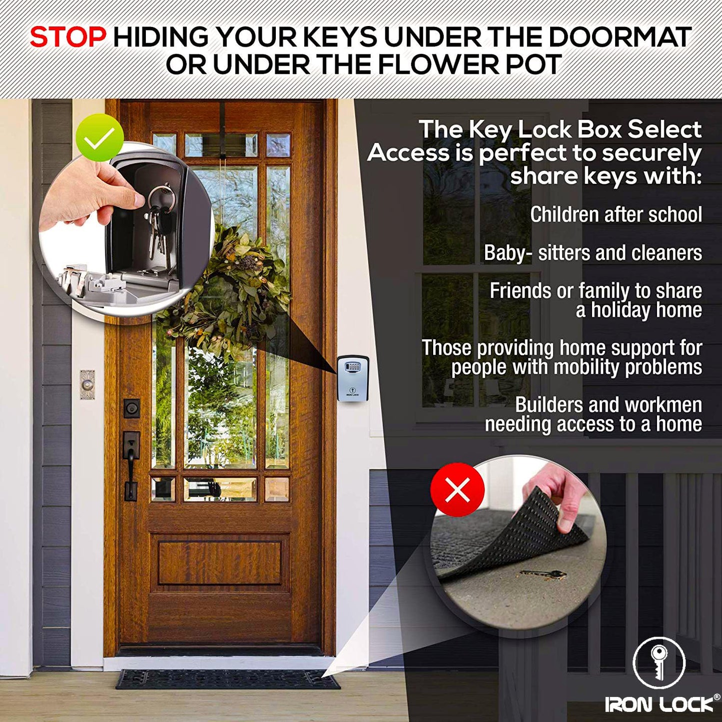 Iron Lock – Caja de cerradura de combinación de 4 dígitos, caja de bloqueo de llave montada en la pared, caja de seguridad impermeable para interiores y exteriores, interruptor A/B, Gris-XXL