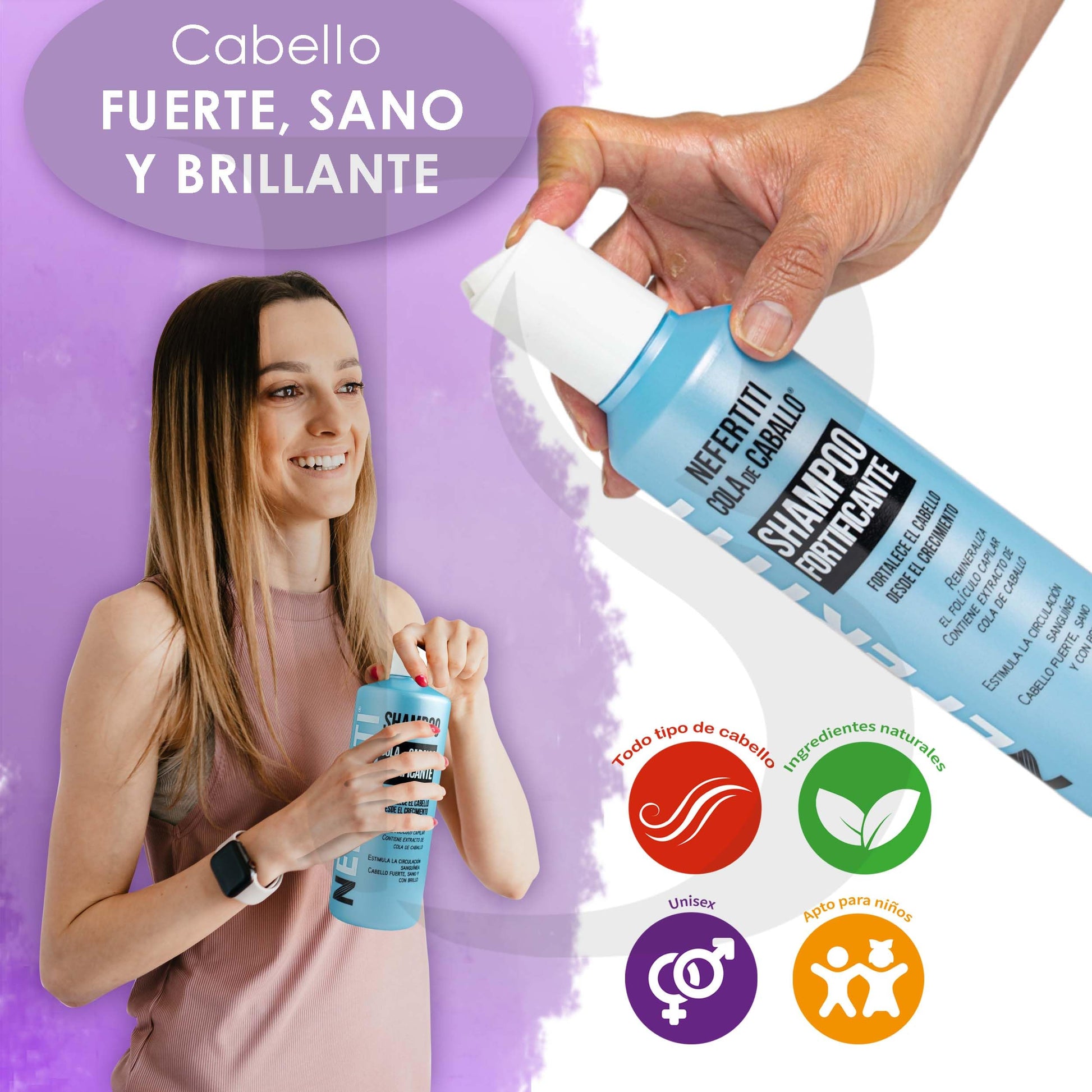Shampoo Nefertiti Cola de Caballo con Keratina para Fortalecer y Estimular el Crecimiento del Cabello 300 ml