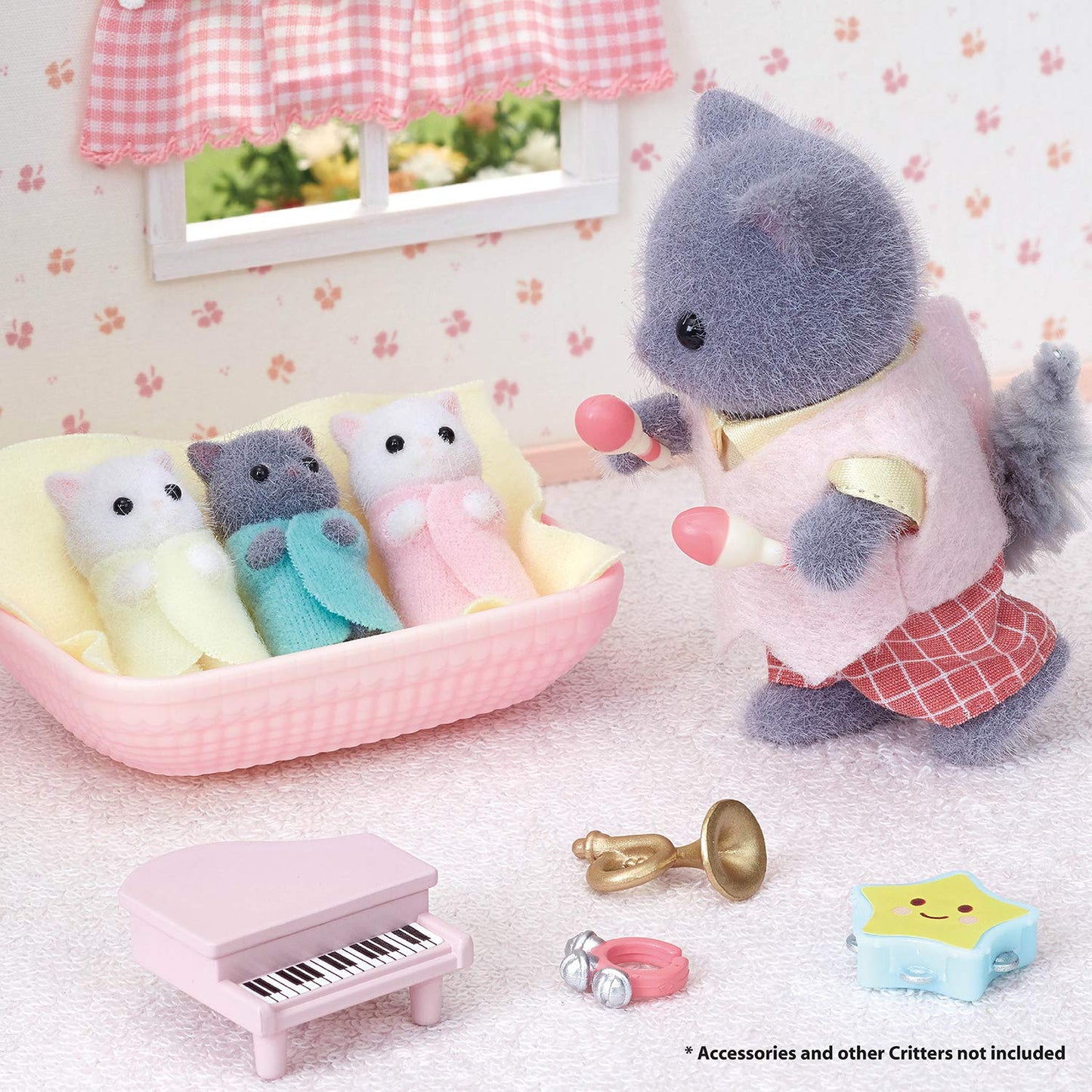 Calico Critters - Trillizos de Gato Persa, muñecos, Figuras de casa de muñecas, Juguetes coleccionables; Figuras y Accesorios de Cuna incluidos