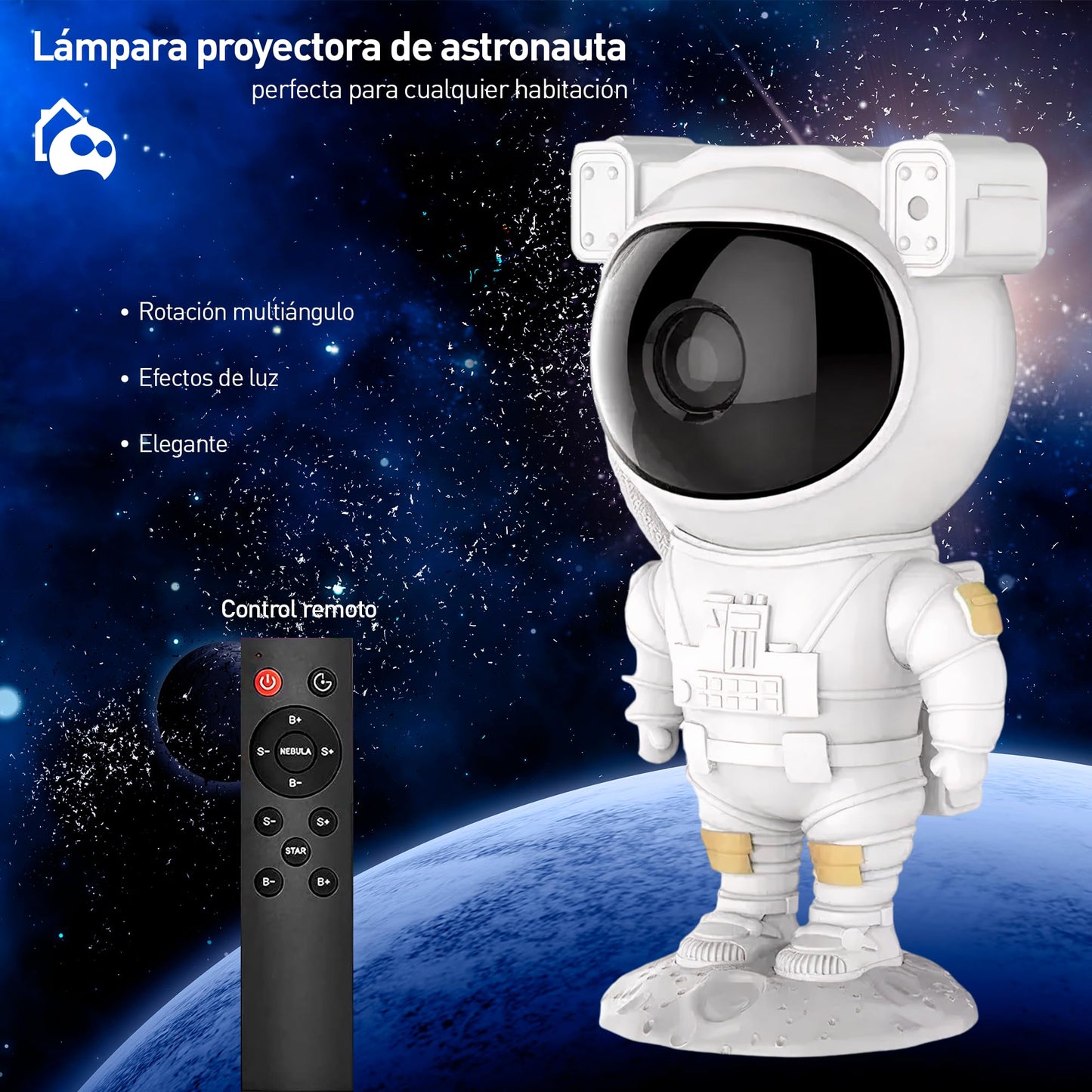 Bluelander Astronauta Proyector de Estrellas, Mini Proyector, Astronauta 12*11.3*22.8 cm, Control Remoto, Luces Estrellas, Adecuado para Niños, Regalo Ideal, Función de Temporizador, Ángulo Ajustable