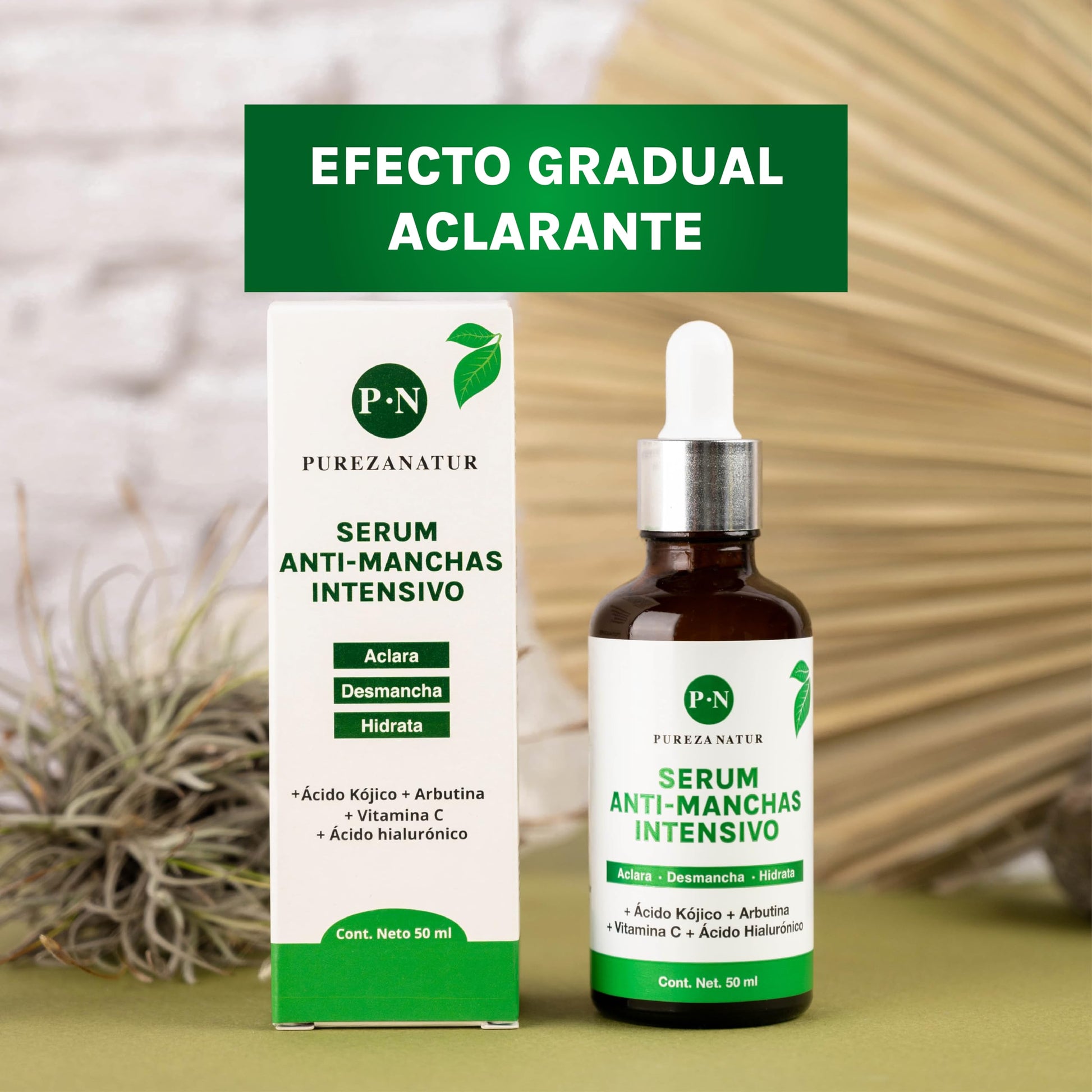 Suero Facial PUREZA NATUR Blanco con Ácido Hialurónico y Vitamina C para Hidratación y Aclarado de Piel para Mujer