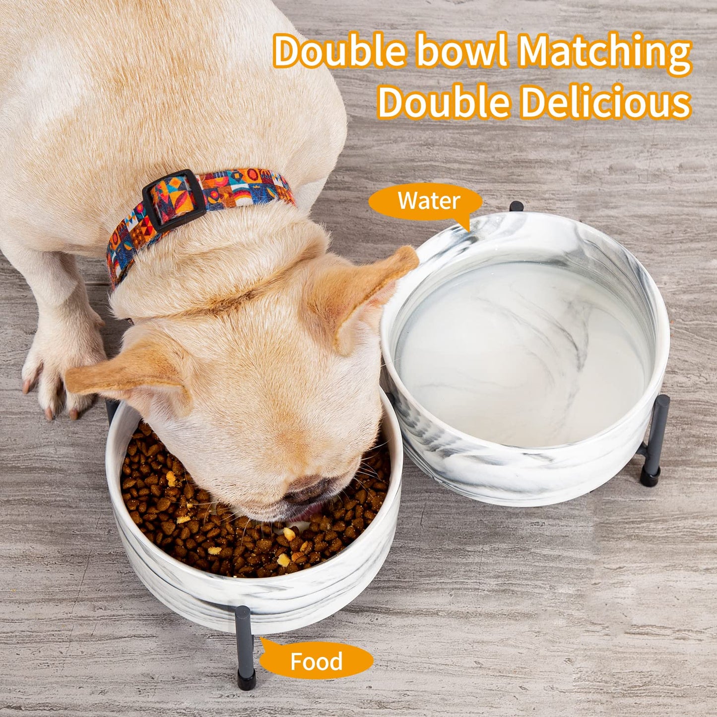 AOMRYOM tazón elevado de cerámica para perros y gatos de 6 '' con soporte de hierro, cuencos modernos elevados de comida y agua para gatos y perros, comedero de porcelana sin derrames, juego de 2
