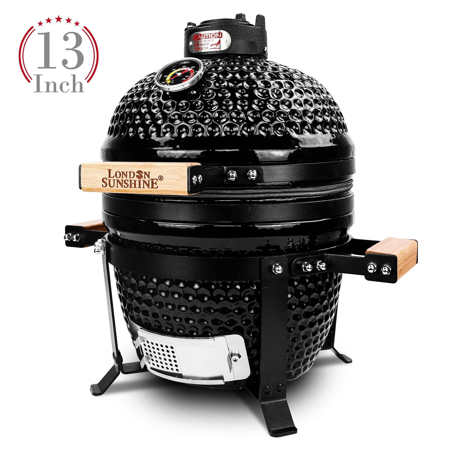 London Sunshine - Parrilla de cerámica de carbón Kamado, con rejillas de acero inoxidable, portátil de sobremesa, 33 cm, negro