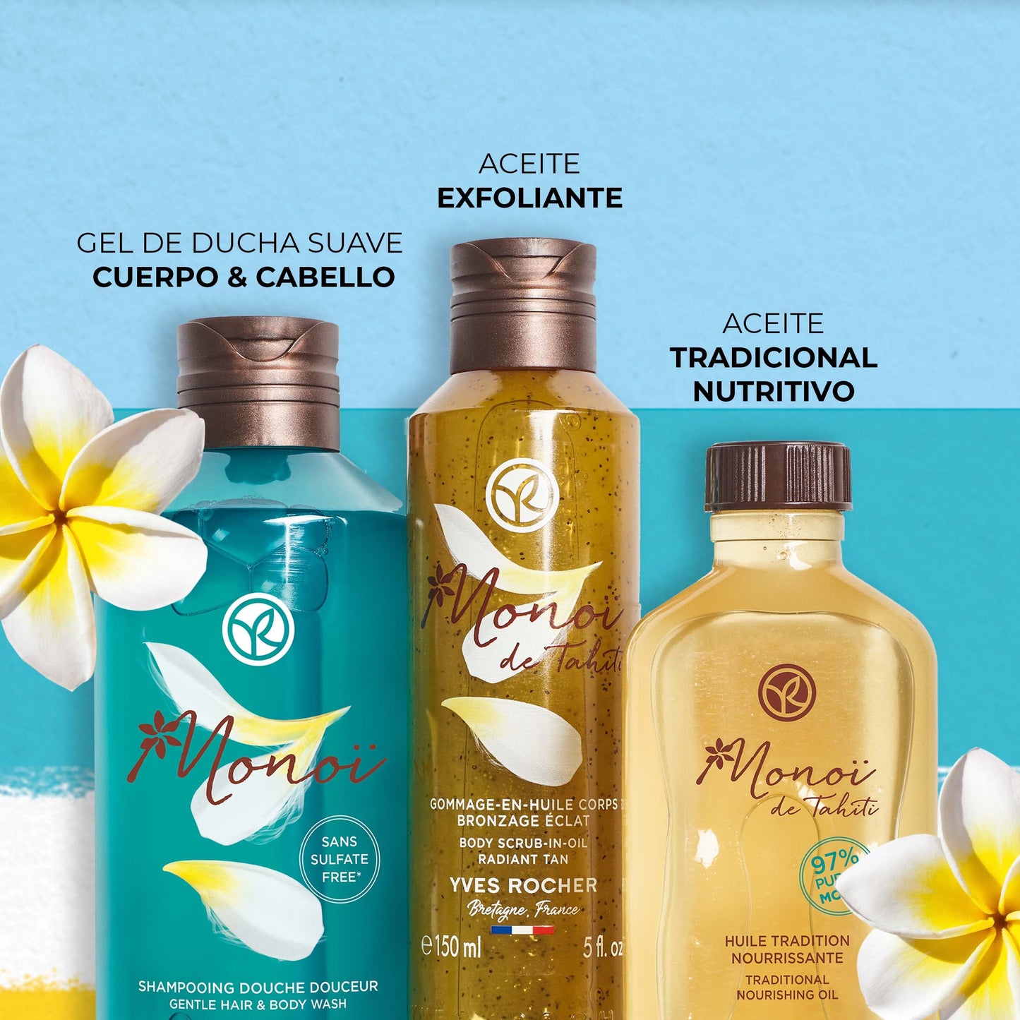 Yves Rocher Monoi de Tahiti Aceite Brillante - Nutrición e Iluminación para Cuerpo y Cabello, 150ml