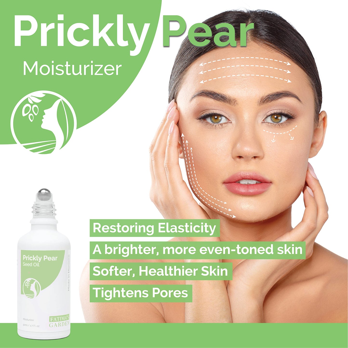 Fatima's Garden Prickly Pear Seed Oil for Face, Hair, Skin and Nails, USDA Ecocert Certified Organic Pure Virgin Cold Pressed Moroccan Anti-aging Moisturizer (Barbary Fig, Cactus Oil) 1.7 Fl oz