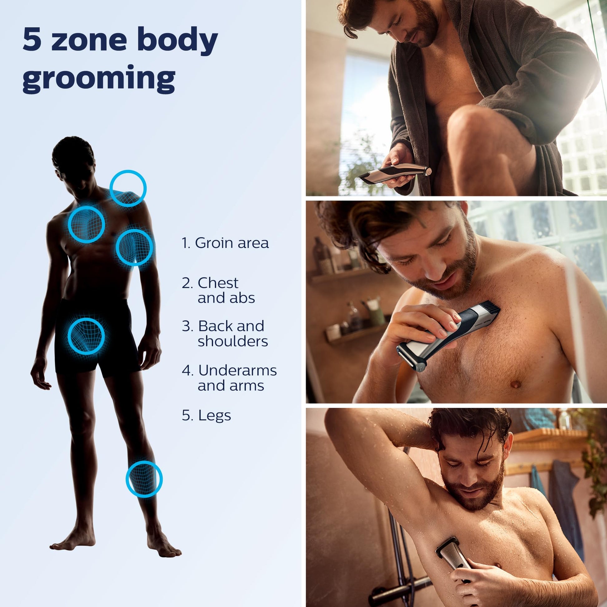 PHILIPS - Norelco Bodygroomer BG7030/49: recortadora corporal y afeitadora respetuosa con la piel, resistente a la ducha