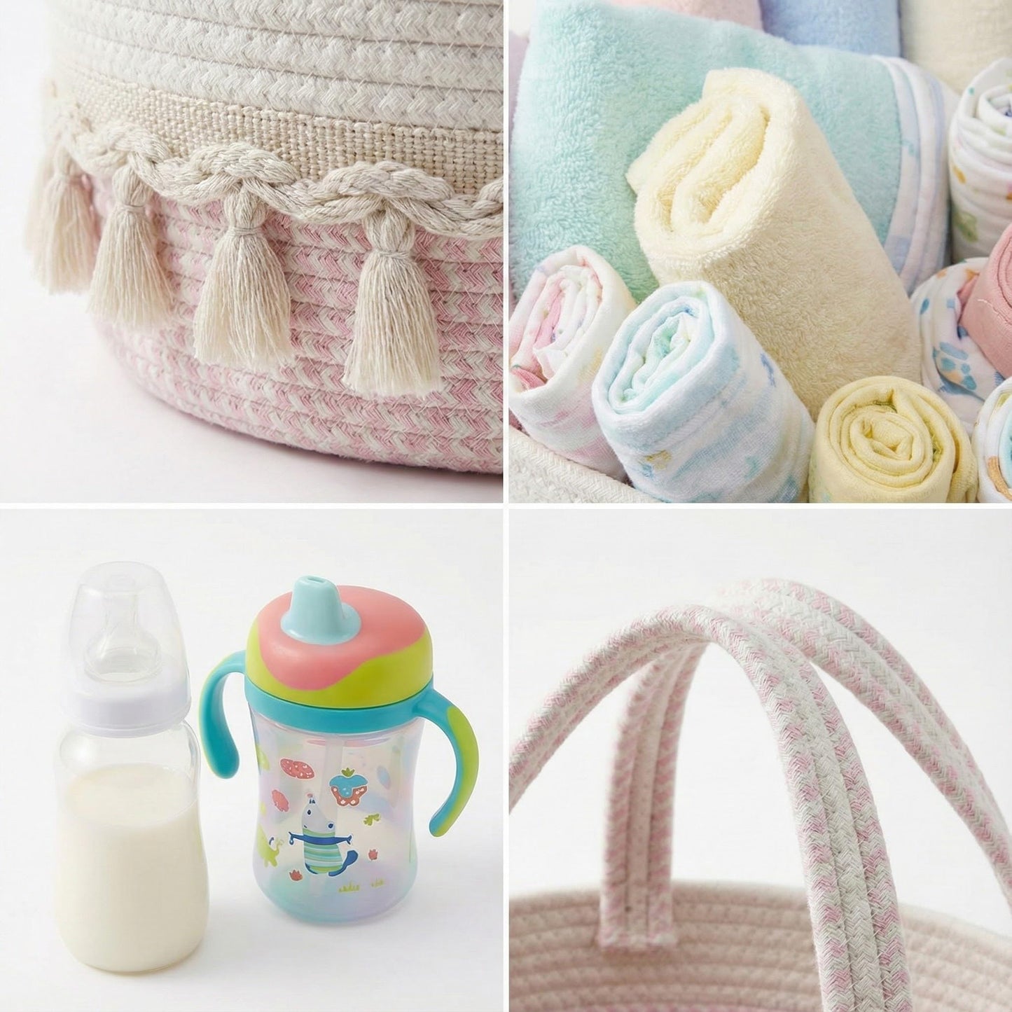 TUWEIPAIKE Organizador de pañales, elegante cesta de almacenamiento de guardería, cesta de baby shower con aspecto decorativo de borla, cesta de almacenamiento portátil adecuada para viajes familiares