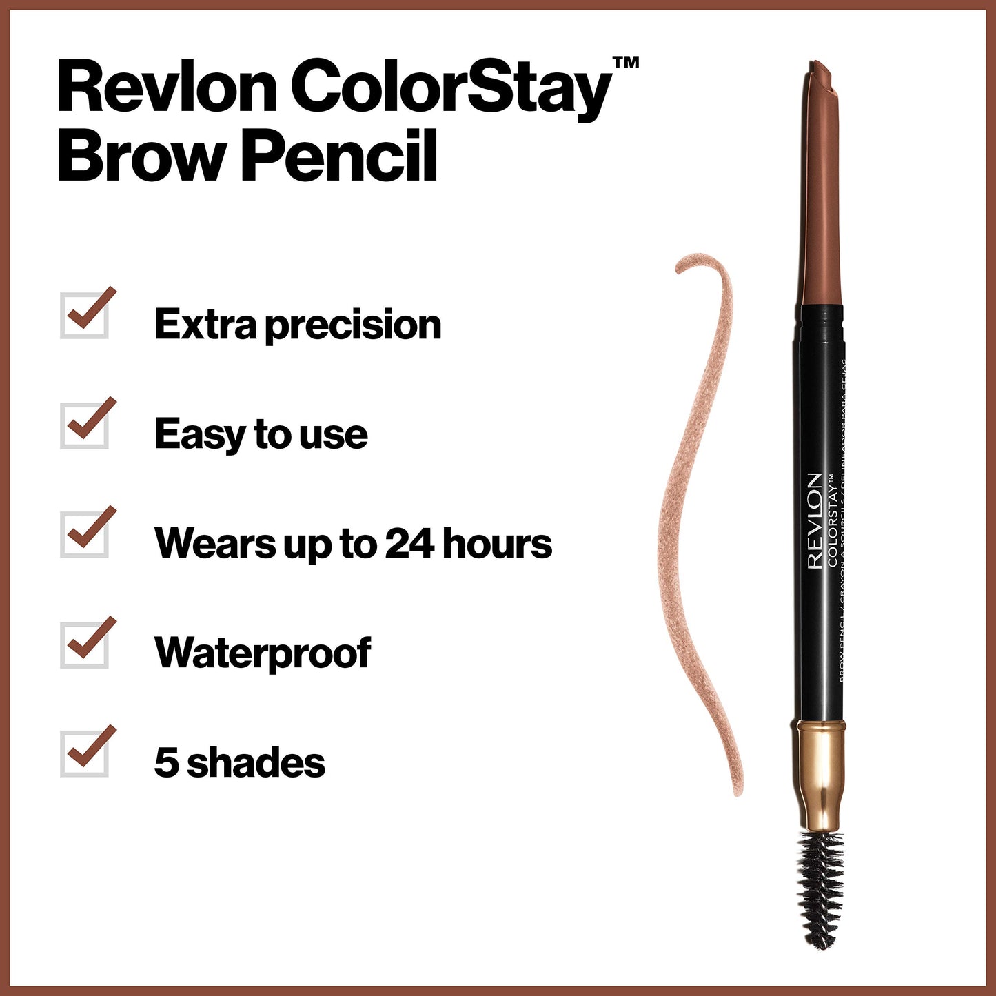 Lápiz de cejas de Revlon, Colorstay Maquillaje de ojos con carrete de cejas, impermeable, punta de precisión en ángulo de larga duración, 215 caoba, 0.1 onzas