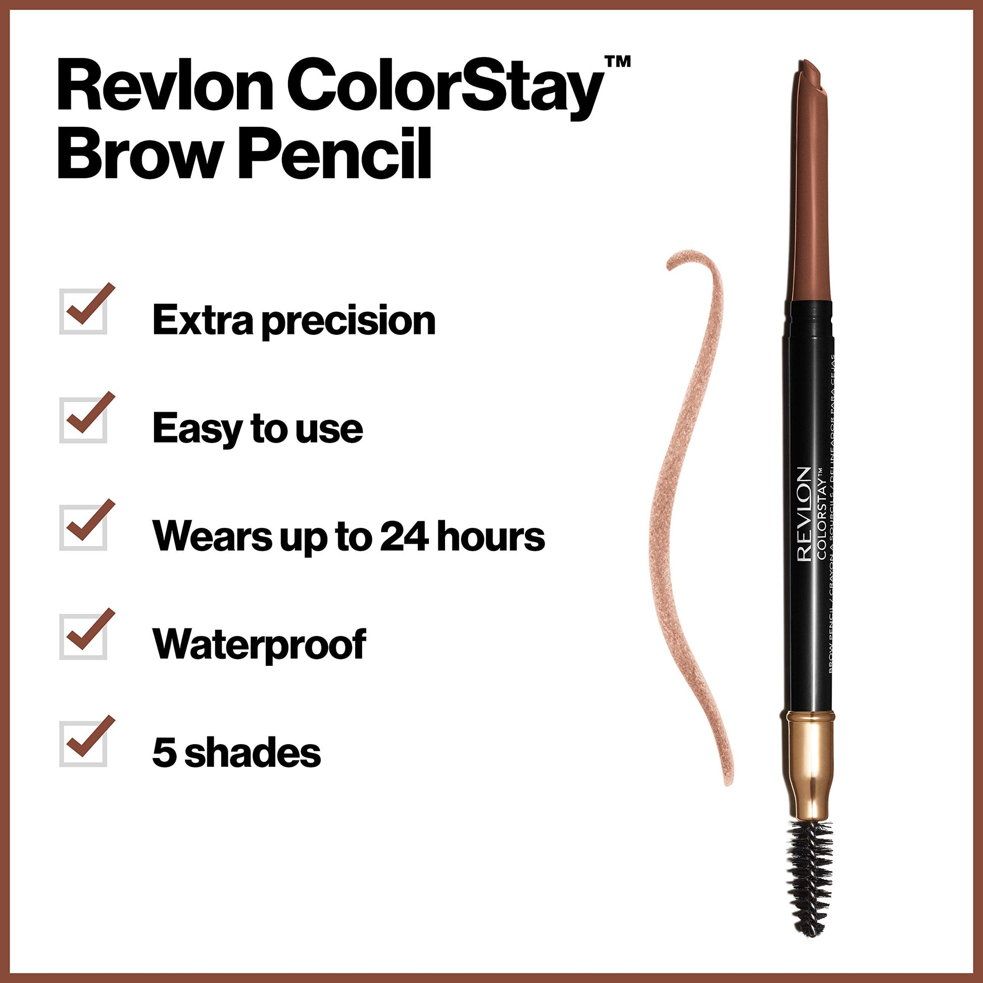 Lápiz de cejas de Revlon, Colorstay Maquillaje de ojos con carrete de cejas, impermeable, punta de precisión en ángulo de larga duración, 215 caoba, 0.1 onzas