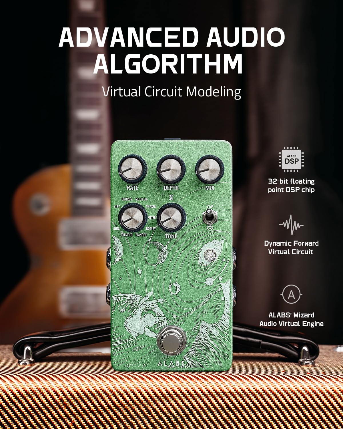 ALABS NOVADRIFT - Pedales de modulación para guitarra eléctrica, anillo de trémolo de bridas rotativas de coro vibrante, secado analógico, tempo de llave, bypass verdadero
