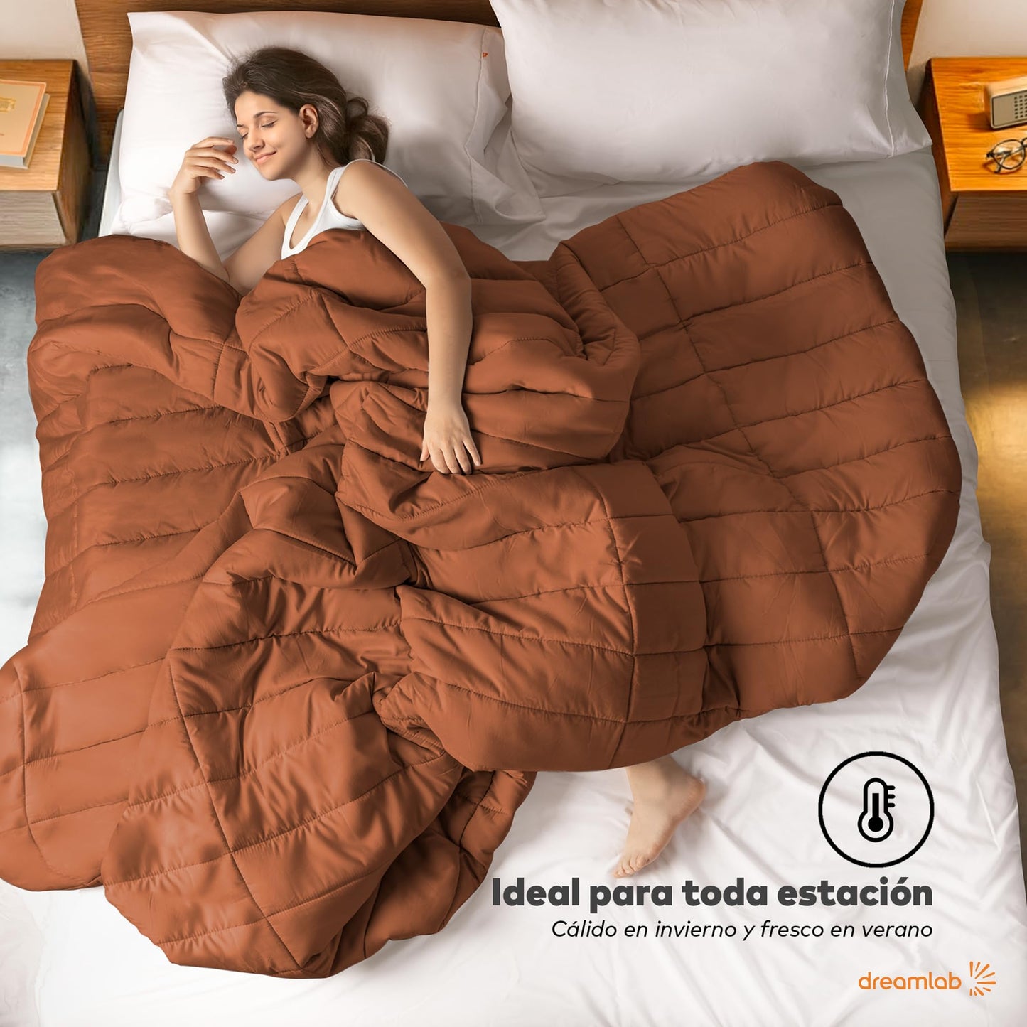 Dreamlab Edredón Acolchado para Toda Estación. Relleno de Microfibras Recubiertas con Gel. Lavado a Máquina. Usar como Edredón o con Funda Duvet. Hipoalergénico.(Naranja Quemado,King Size 259 x 223cm)