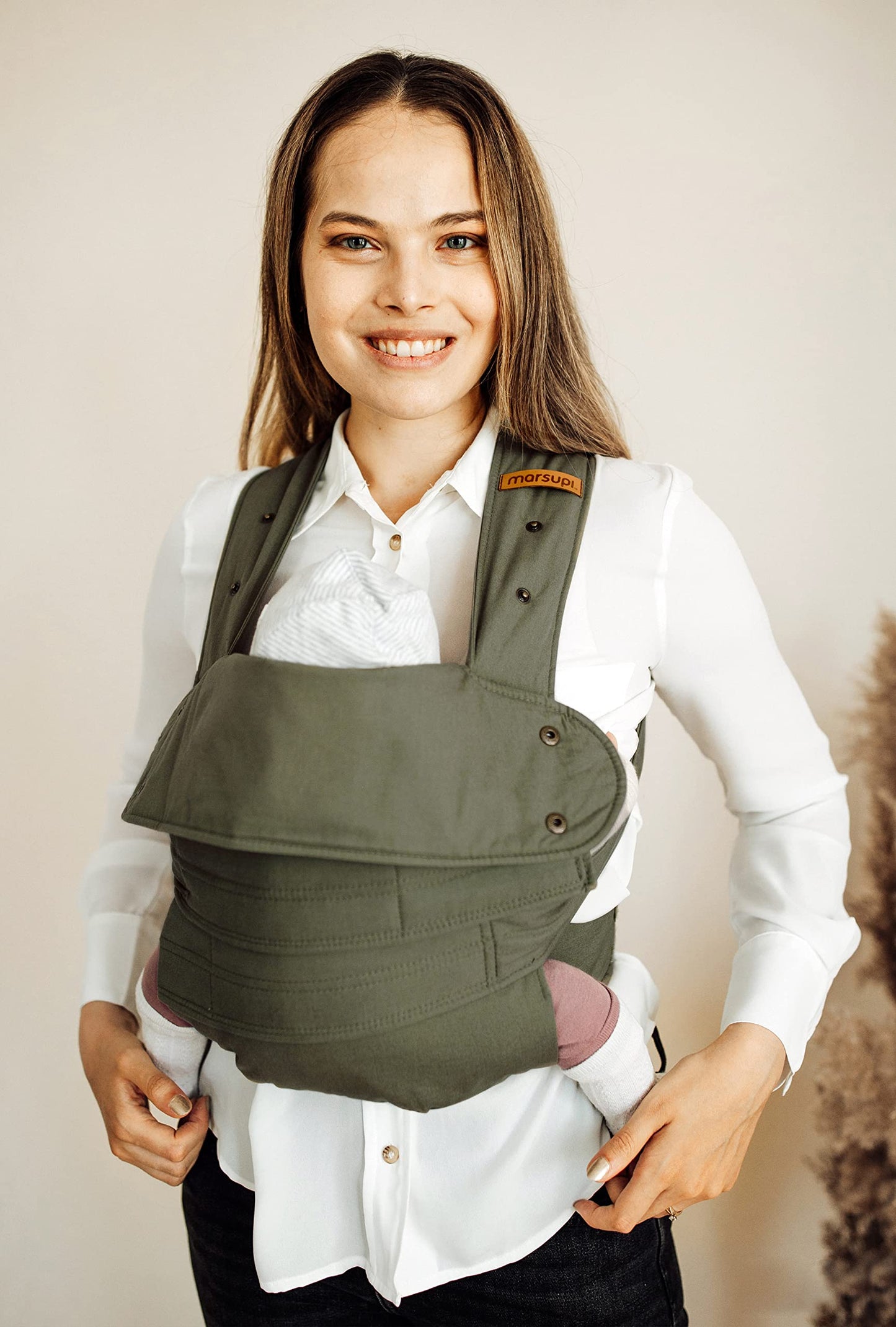Portabebés Marsupi Algodón Orgánico Verde Oliva Ajustable 2 Posiciones Talla XL