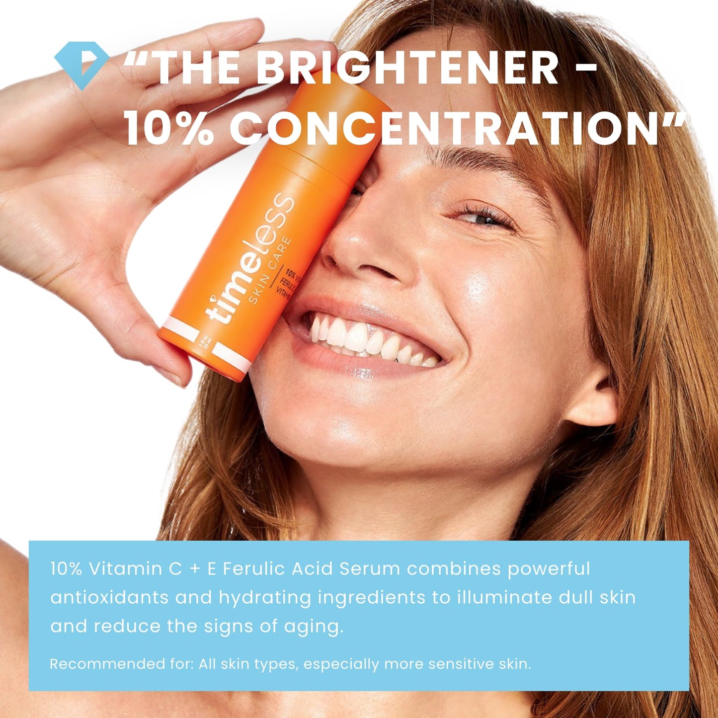 TIMELESS SKIN CARE | Sérum de Vitamina C al 10% + Ácido Ferúlico + Vitamina E | Para Todo tipo de piel | Suero Antioxidante y Aumenta la Producción de Colágeno | 50ML
