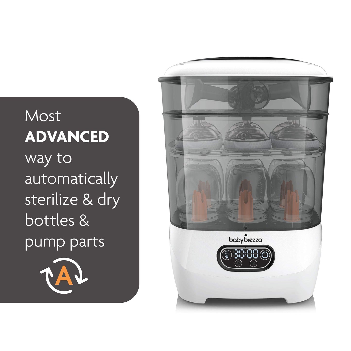 Baby Brezza - Esterilizador y secador de botellas avanzado - Máquina eléctrica de esterilización a vapor universal para todas las botellas: plástico + piezas de chupetes de vidrio, filtración HEPA