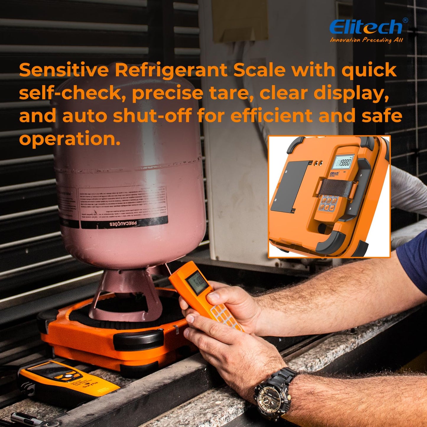 Elitech LMC-200 Báscula Electrónica Refrigerante la Medida Más Pesada 100KG Pesadora de Carga de Refrigerante Escala de Peso Digital para HVAC y AC Alta Precisión