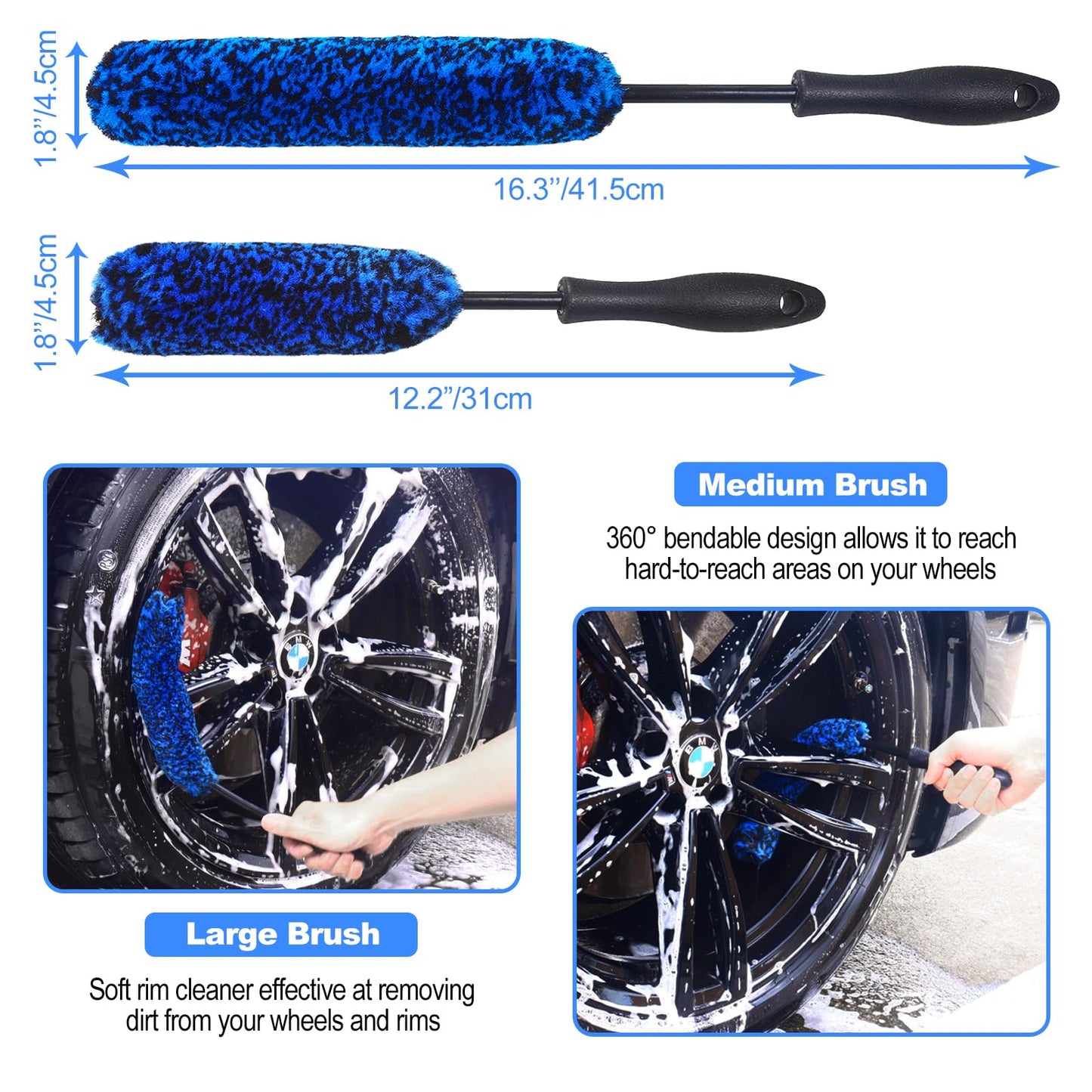 NIKCOSMK - Juego de 10 cepillos de rueda para limpiar ruedas y neumáticos, cepillo para polvo de rueda y llanta, cepillos para detalles de coche, cepillo para polvo de neumáticos, cepillo para polvo