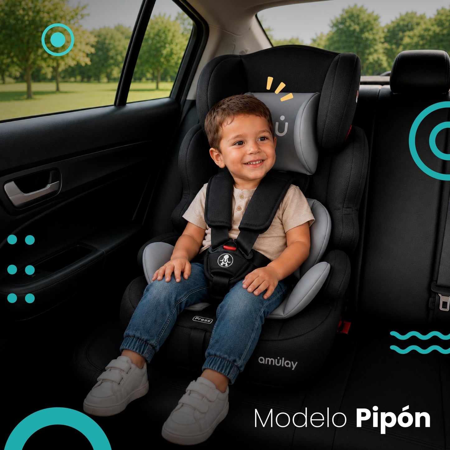 Amulay Autoasiento Booster ISOFIX Grupo 1-2-3, Convertible, Gris