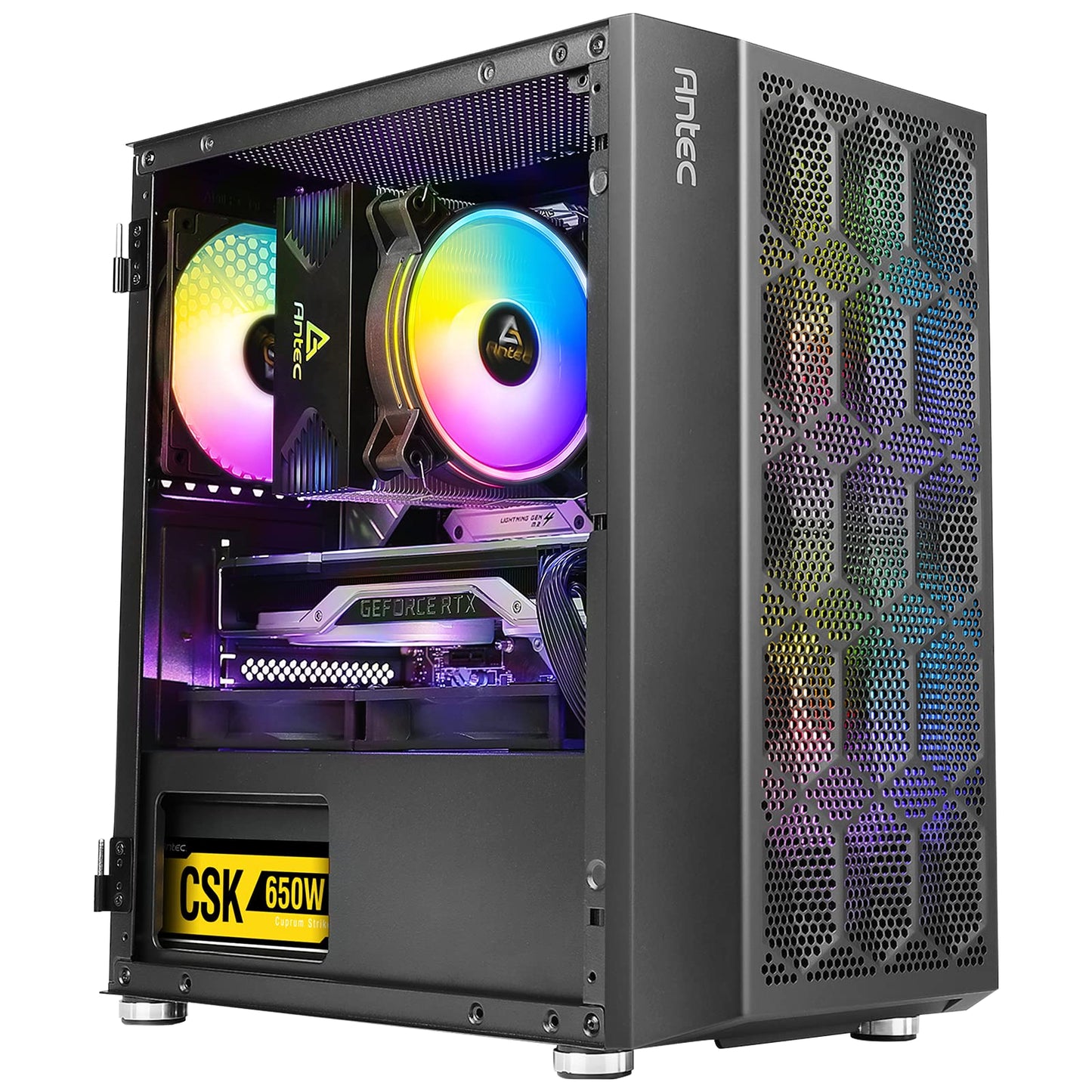 Antec NX200 M Micro-ATX Tower - Caja de Ordenador con Ventilador Trasero de 120 mm preinstalado, diseño de Malla en el Panel Frontal ventilado Flujo de Aire, Serie NX, Color Negro
