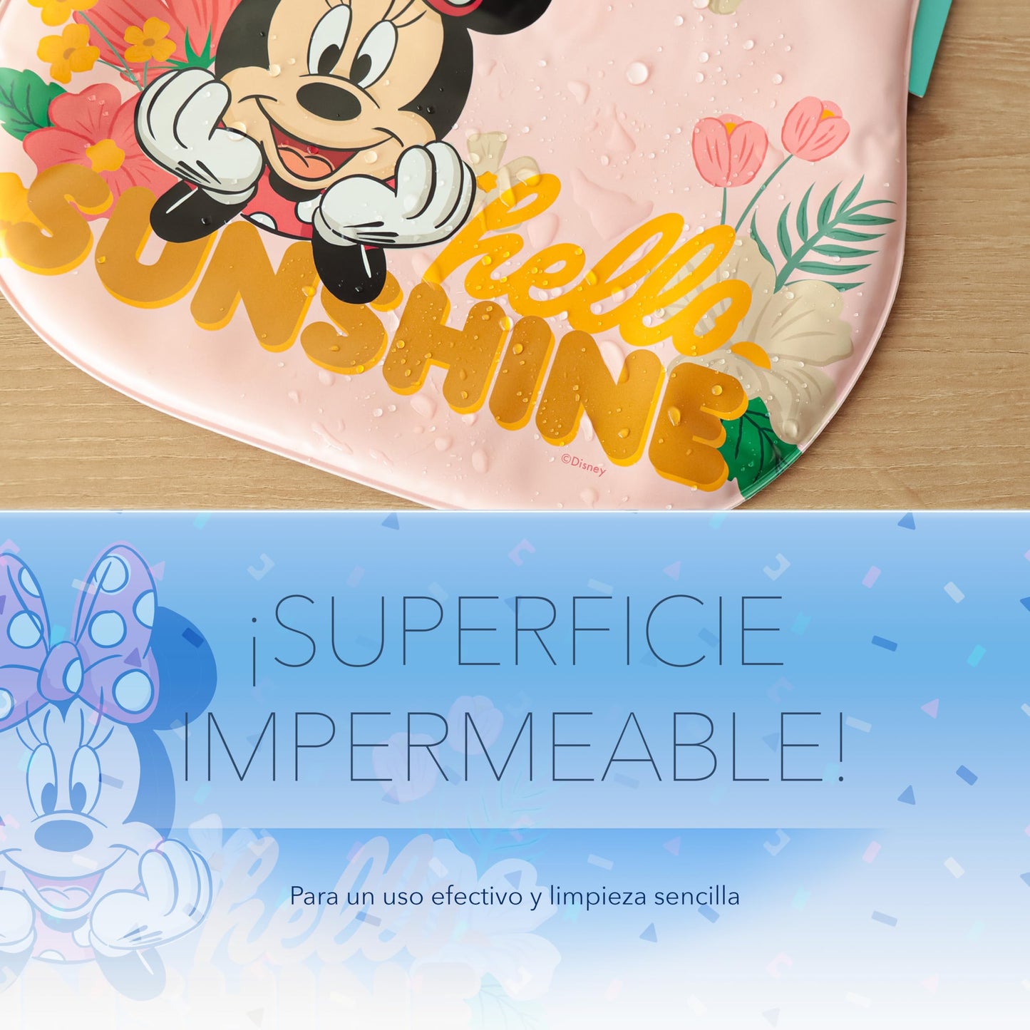 GAIRET Kit de Minnie Mouse para Bebé Niña: Incluye 2 Biberones de 9 oz con Asas y Sellado Antiderrames, 1 Babero Impermeable y 1 Chupón de Silicona con Sujetador de Ropa, Oficial Disney, 4 Piezas