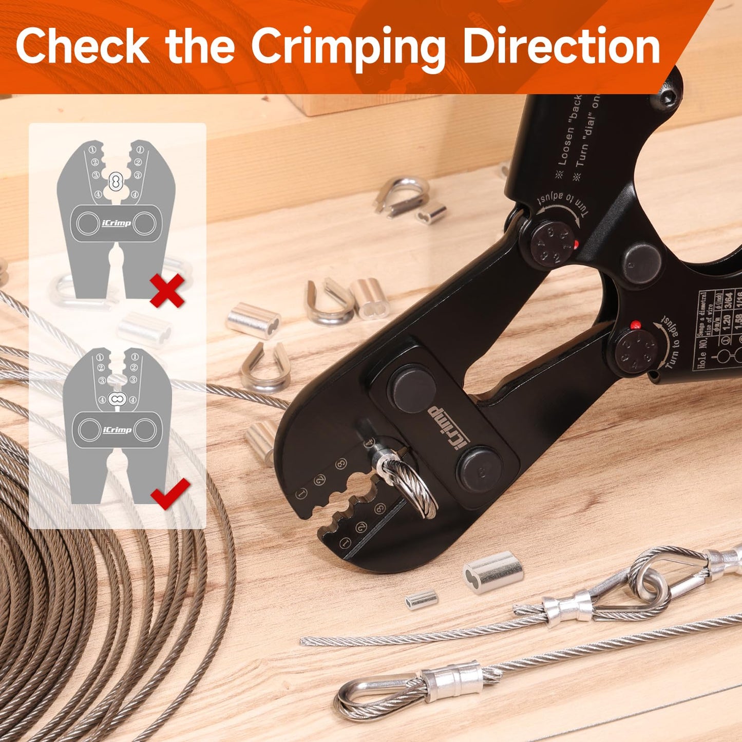 iCrimp Herramienta de crimpado de cuerda de alambre para mangas ovaladas de aluminio, mangas de parada, casquillos de crimpado, manga de bucle de crimpado de 3/64 a 1/8 pulgadas