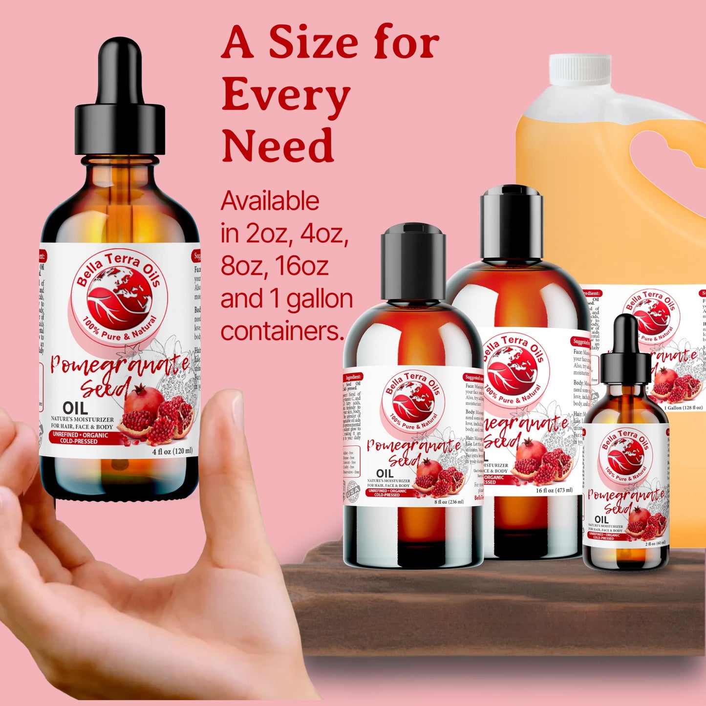 NEW Pomegranate Seed Oil. 16oz. Cold-pressed. Unrefined. Organic. 100% Pure. Rich in Antioxidants. Hexane-free. Rejuvenates Skin. Softens Hair. Natural Moisturizer. For Hair, Skin, Stretch Marks.