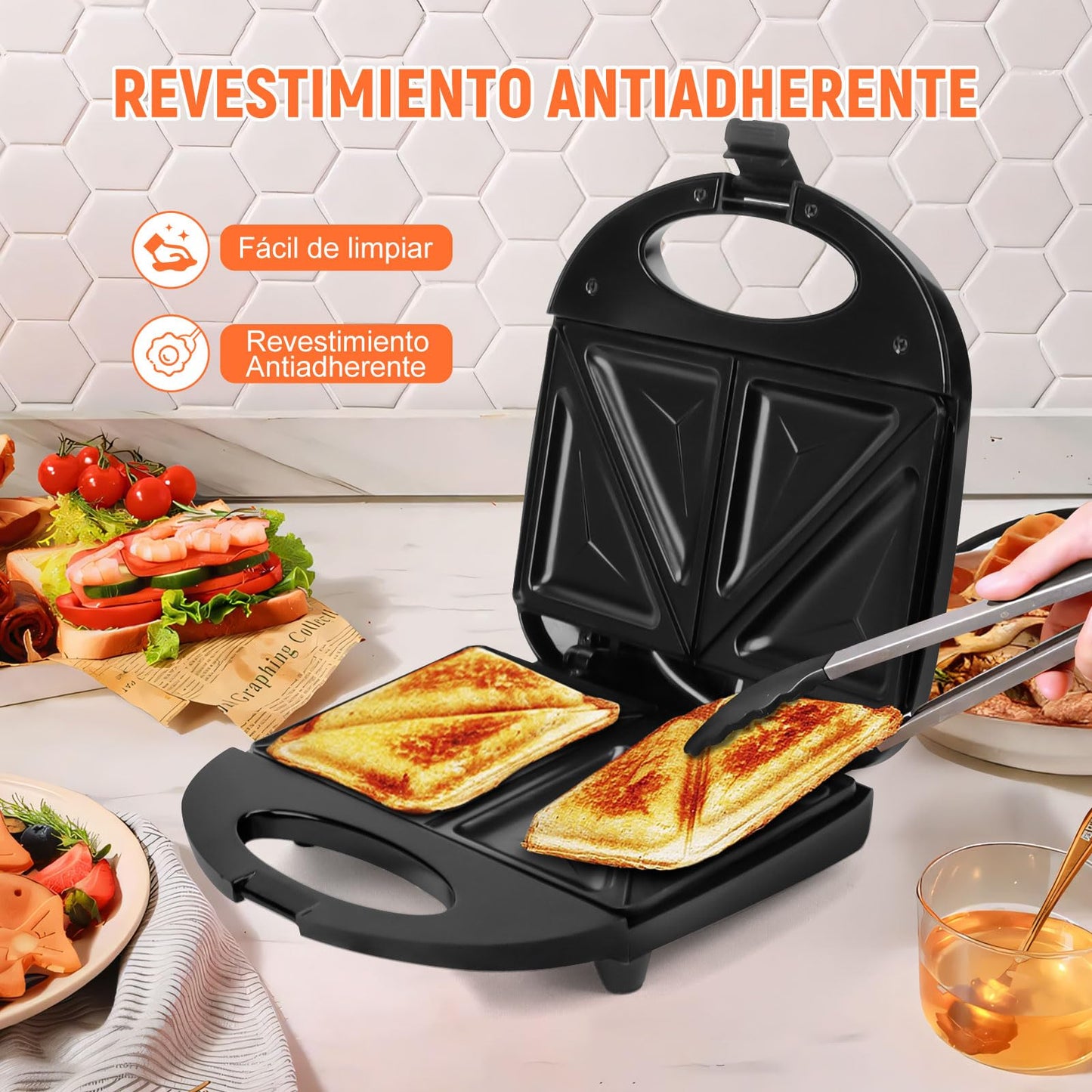 LSXD Sandwichera 750W, Panini Electrica con Recubrimiento Antiadherente, Luz Indicadora, Fácil de Limpiar, Mini Prensa para Hacer 2 Sandwiches, Pequeños Cocina Electrodomesticos (Negro)