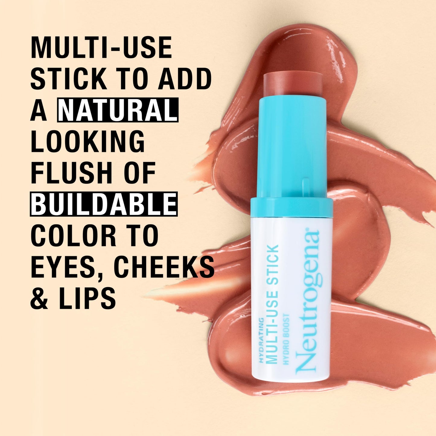 Neutrogena Hydro Boost Hydrating Multi-Use Makeup Stick with Hyaluronic Acid, Multipurpose Colored Makeup Balm for Lips, Cheeks & Eyes, Non-Comedogenic, Paraben-Free, Temptation, 0.26 oz