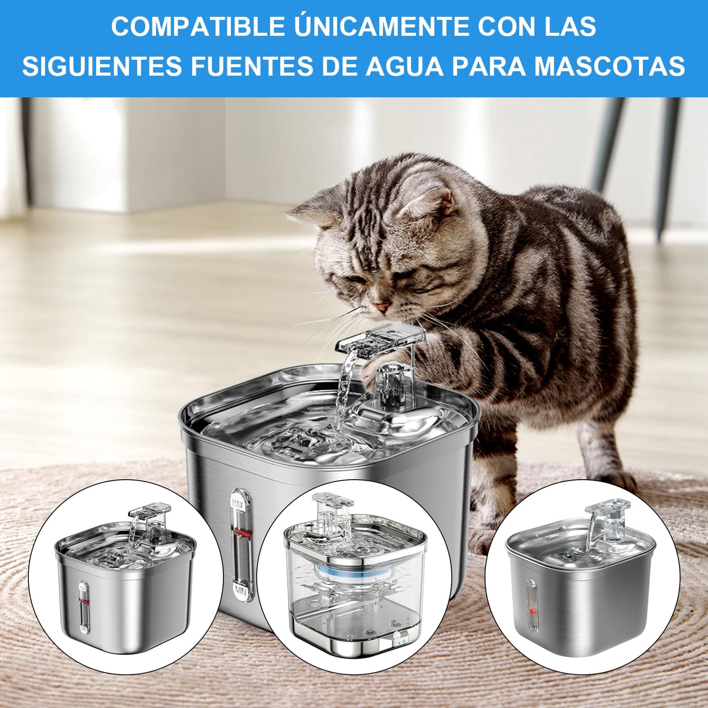 Filtro para bebedero de gatos Tethram 8, filtro para bebedero de triple acción con resina y carbón activado, ayuda a aumentar la ingesta de agua y a mantener a tu mascota hidratada por más tiempo.