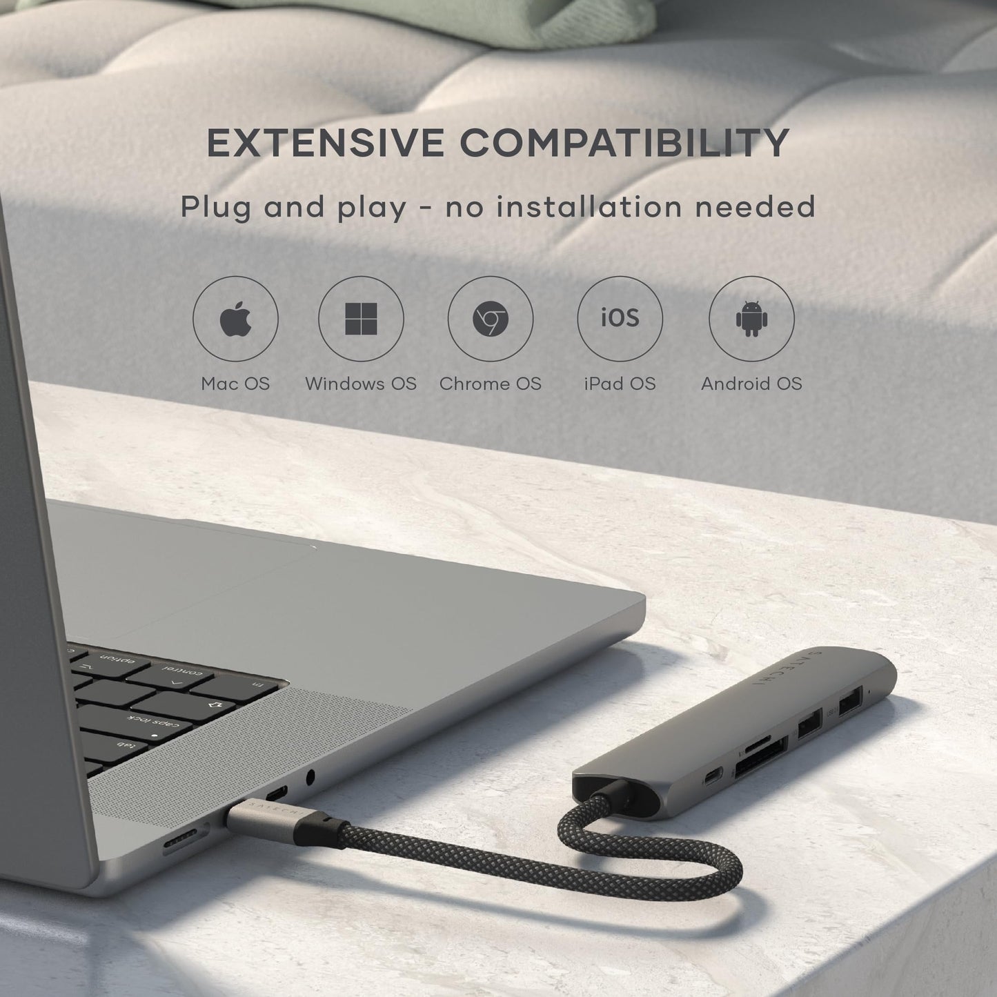 Adaptador USB-C SATECHI Gris Espacial 6 en 1 con HDMI 4K para MacBook Pro/Air M4-M1 y iPad