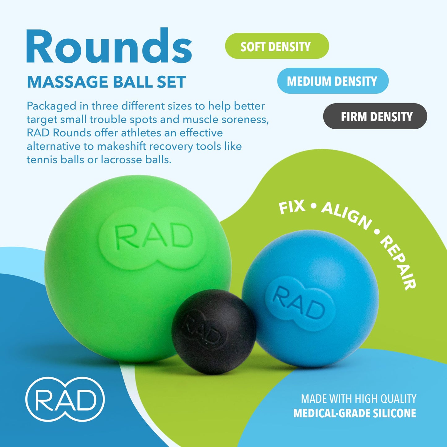 Set de Bolas de Masaje RAD rounds Azul para Liberación Miofascial y Recuperación