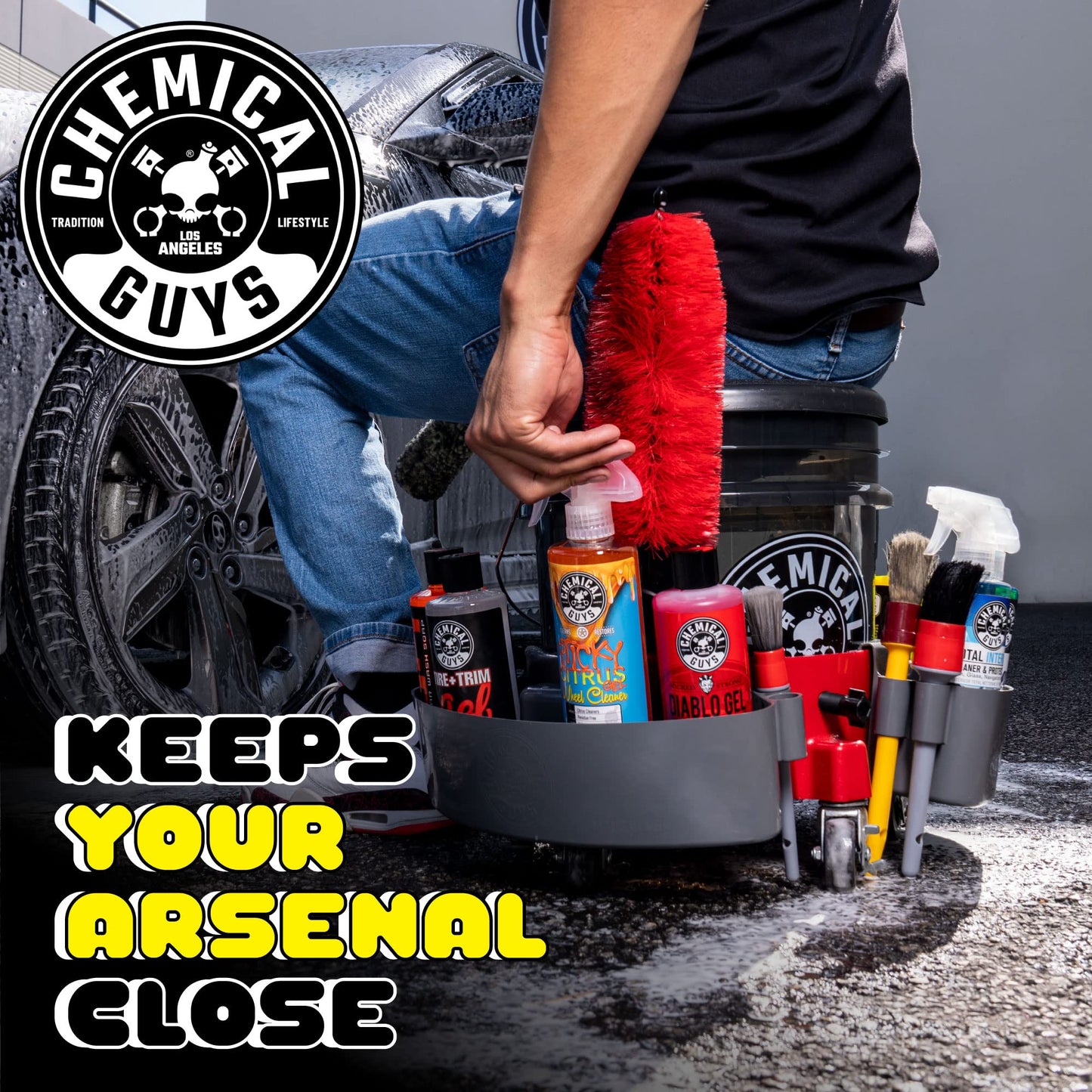 Chemical Guys Freeloader cubeta y Dolly Organizador, Gris, Mantiene el jabón y el Agua en el cubeta y Tus Suministros organizados, Ideal para Lavar Coches, Camiones, Motocicletas, SUV y más