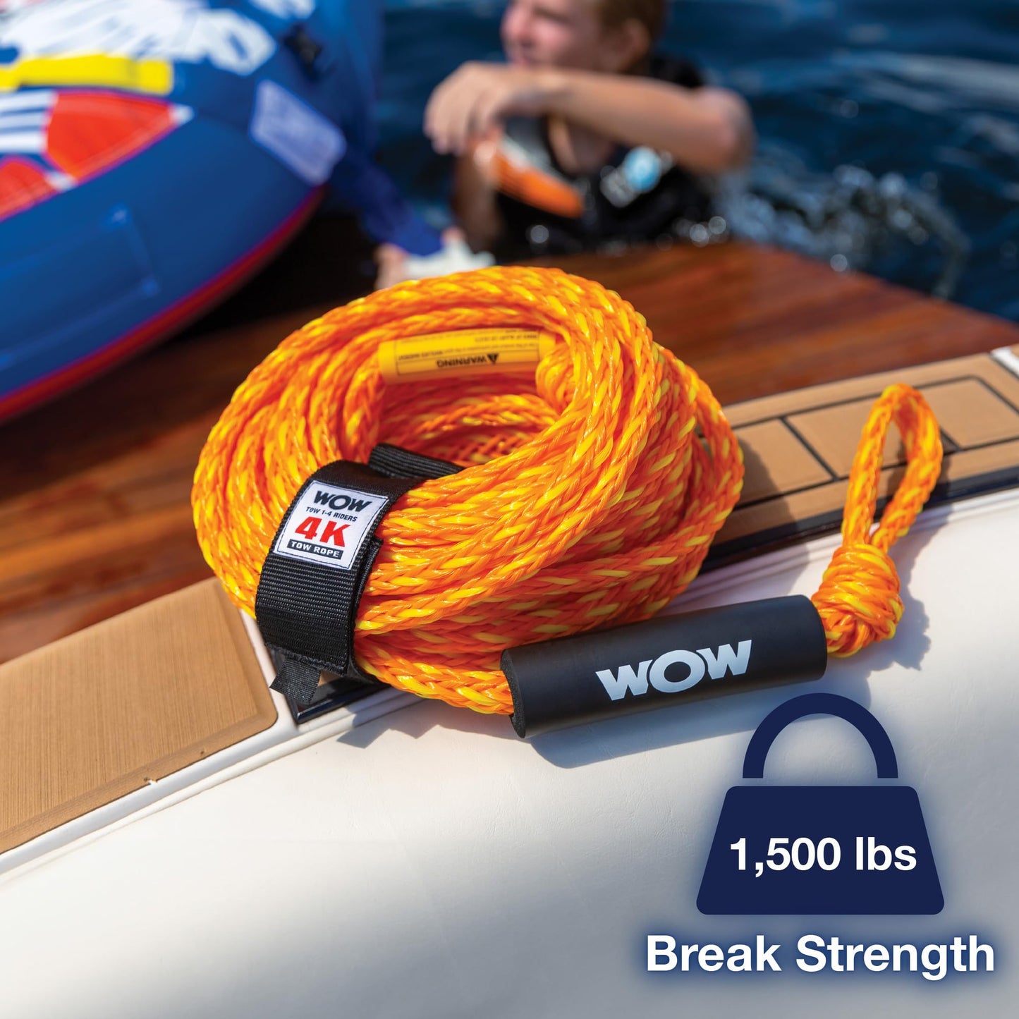 Cuerda de Remolque WOW Sports World of Watersports 4k con Boya de Espuma Flotante de 60 Pies para navegación