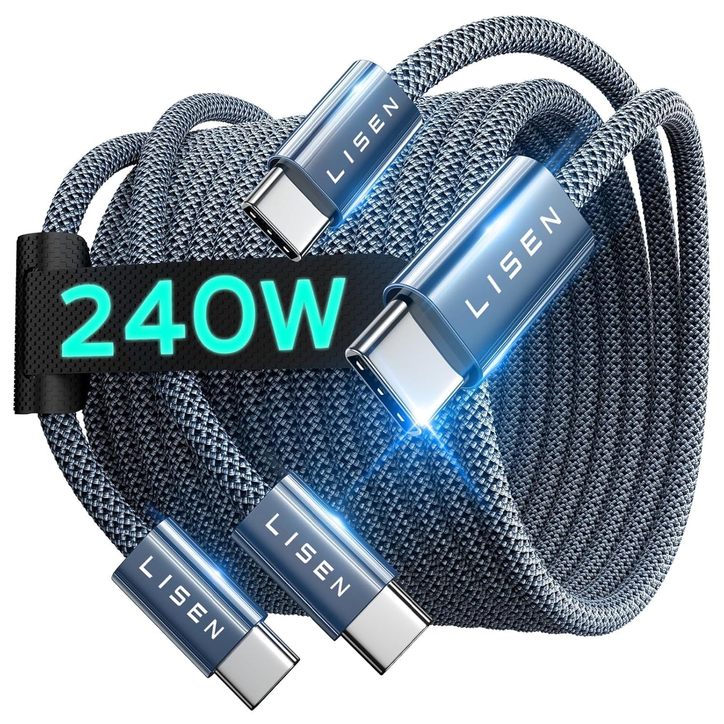 LISEN 240W Cable USB C a USB C PD 3.1 48V 5A, 2M 2 Unidades Cable Tipo C Carga Rápida 140W 100W 60W, Compatible con Galaxy S25/S24/S23 Ultra, Macbook Pro, iPhone 16/15 Pro Max, iPad Air Mini 7, Xiaomi