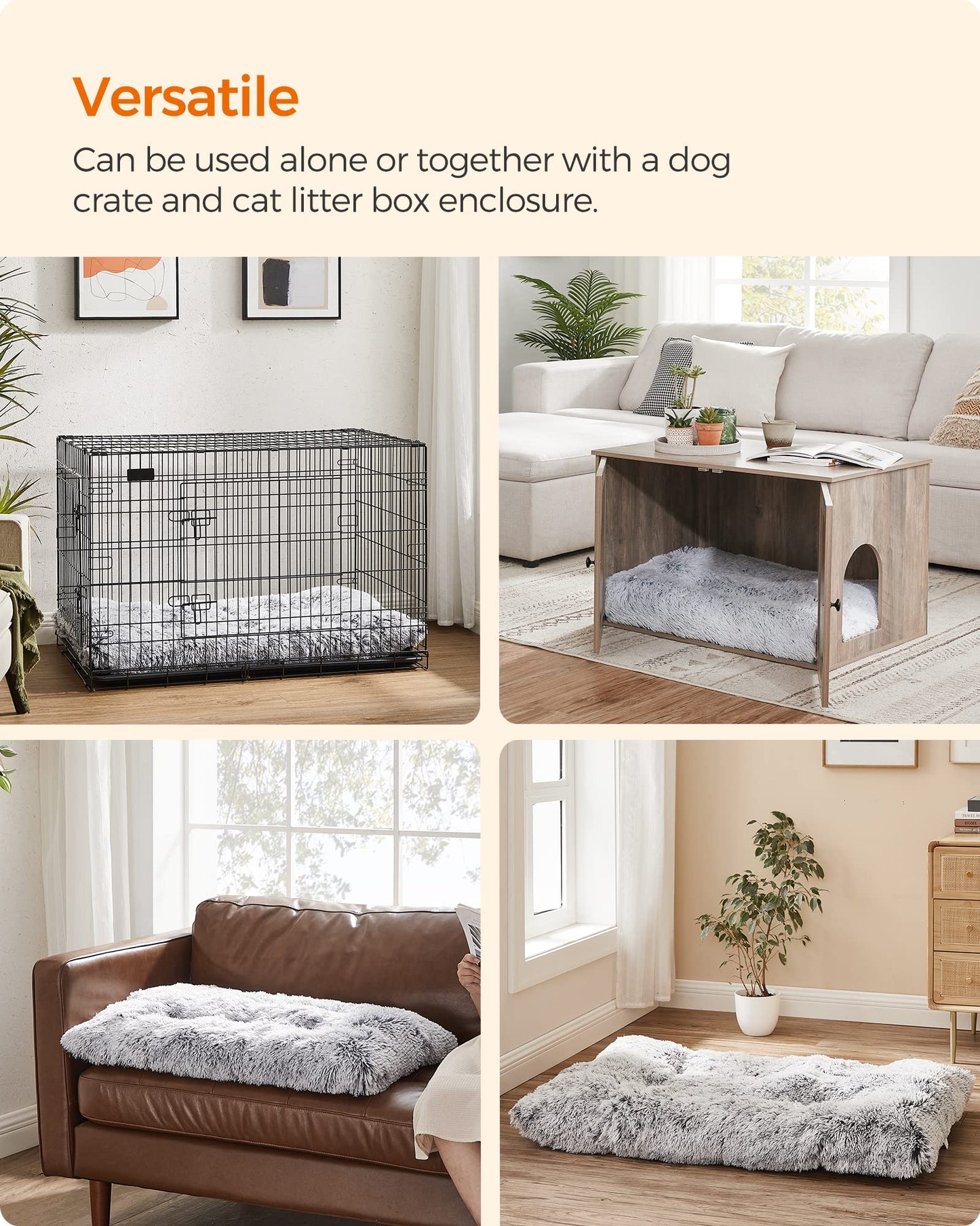 Feandrea Cama para Perros, Sofá para Mascotas, 80 x 50 cm, Lavable a Máquina, con Cojín, Gris Claro MPGW201G01