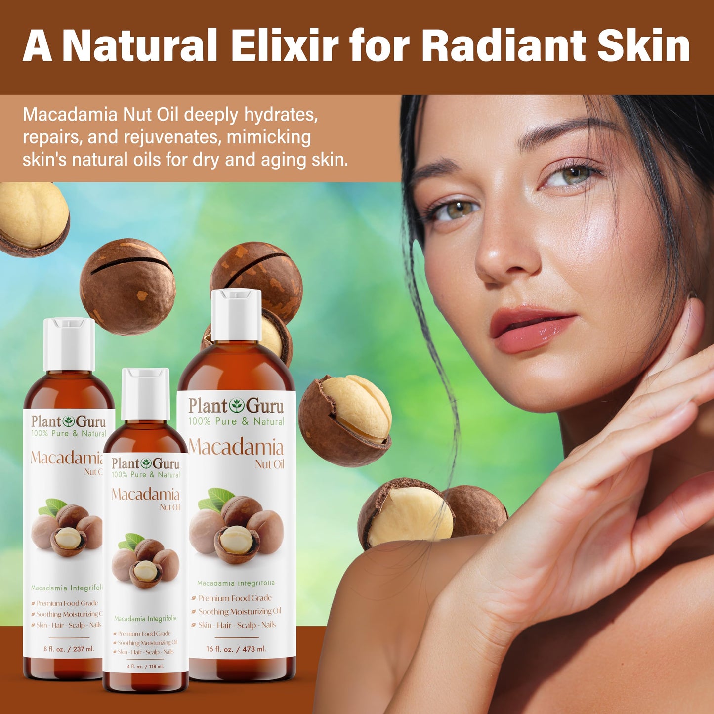 Macadamia Nut Oil 16 oz. Virgin, Unrefined Cold Pressed 100% Pure Natural - Skin, Body And Face. Great for Psoriasis & More!