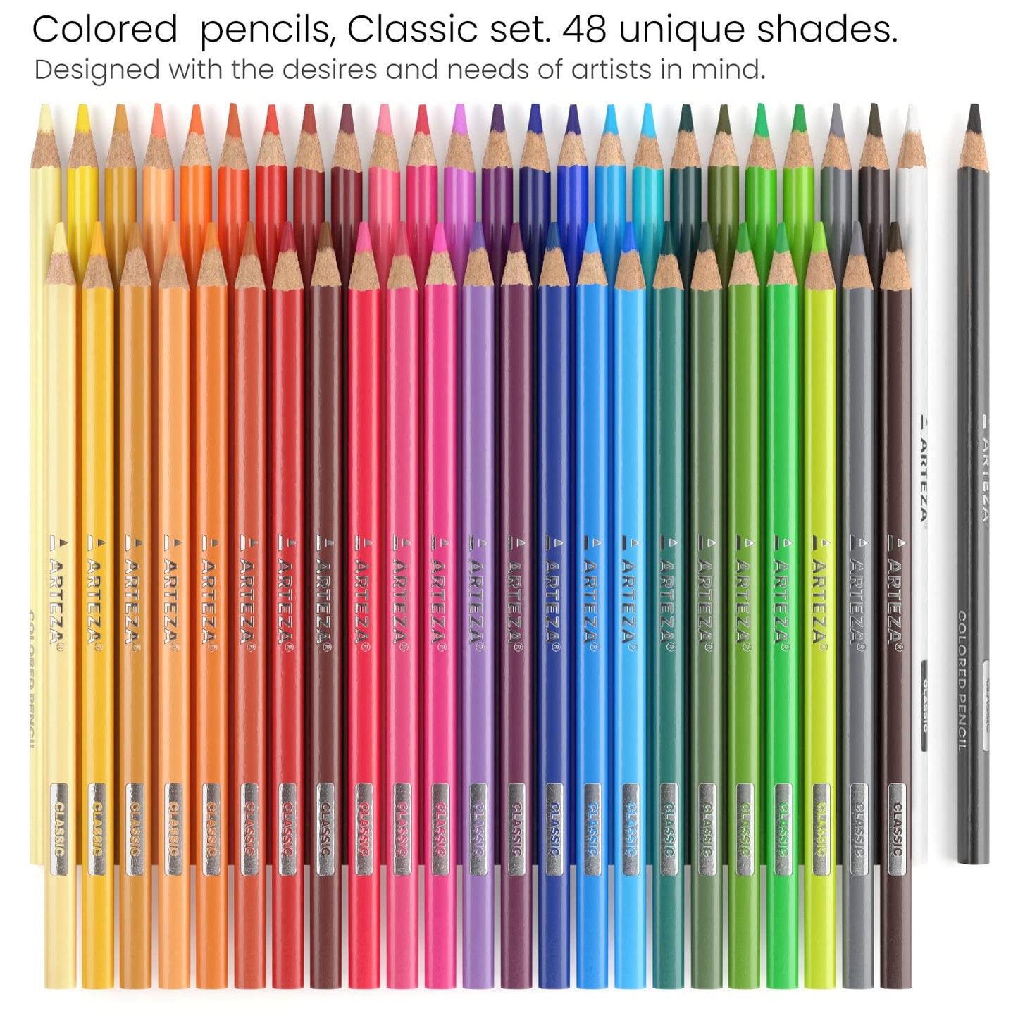 Arteza Lápices de colores, 48 colores, suaves, altamente pigmentados, a base de cera, suministros de arte para adultos y adolescentes