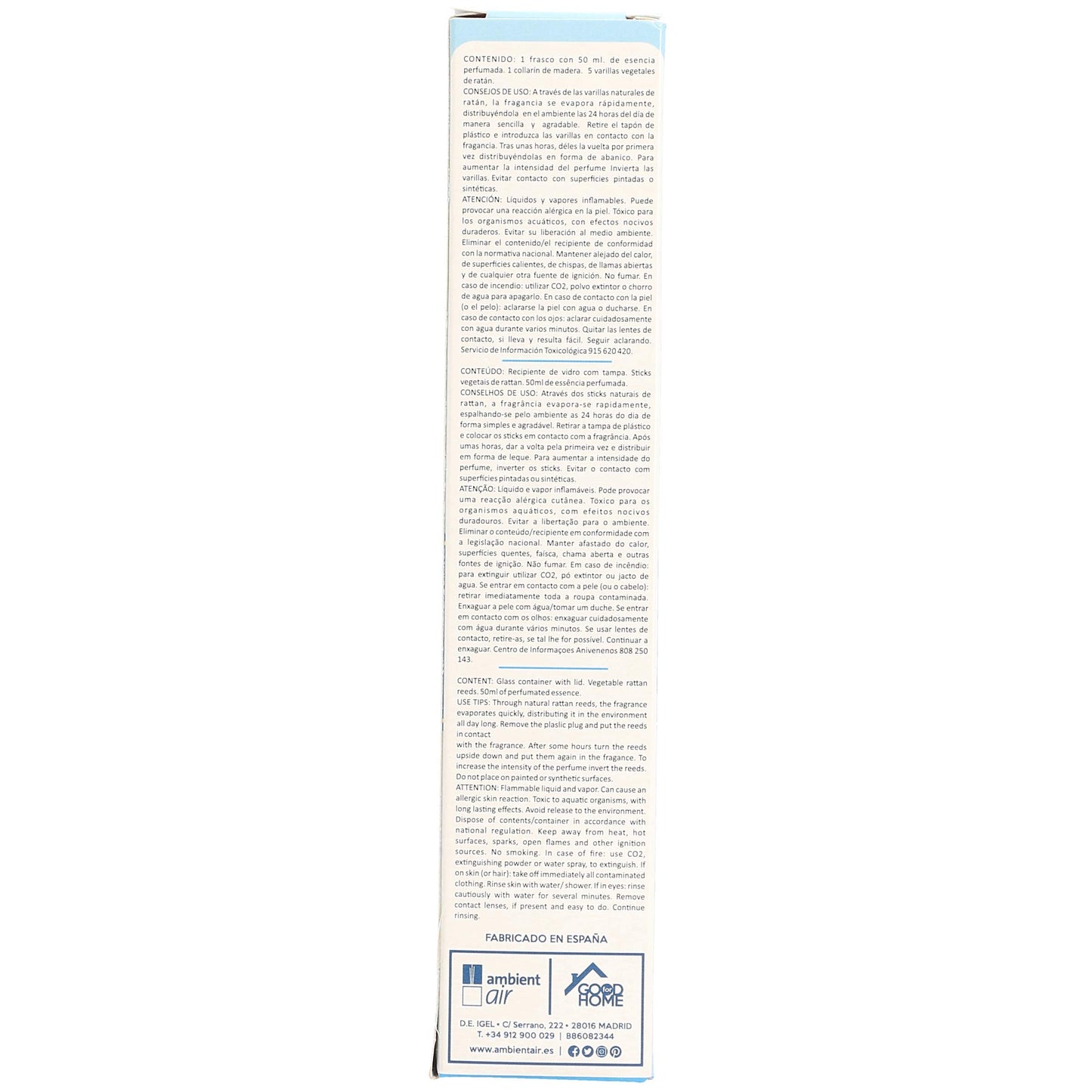 Ambientair Difusor de Varillas 50 ml – Aroma Brisa Marina – Mikado Clásico – Aromatizante Acuático y Refrescante