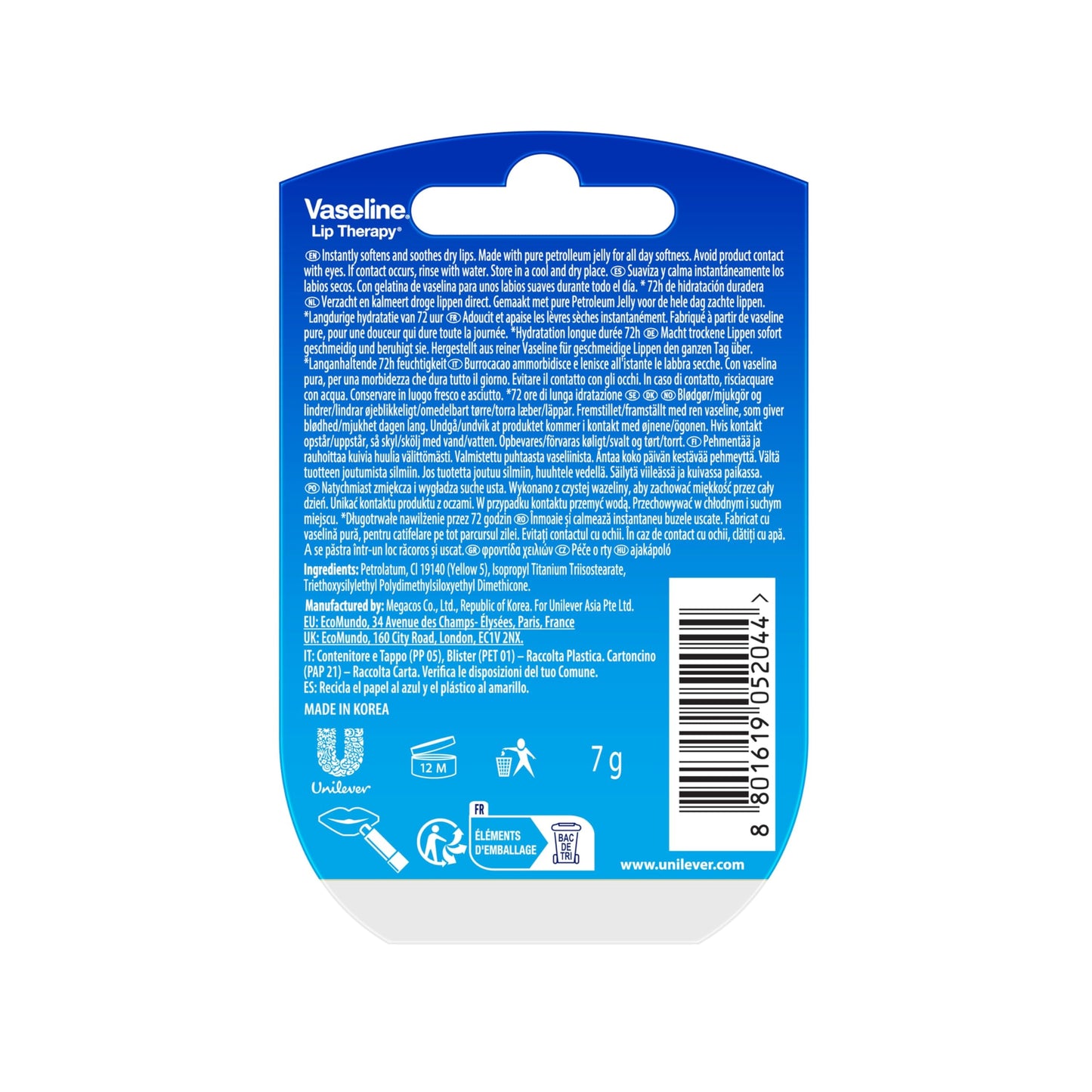 Vaseline - 2 Pack Bálsamo para Labios Mini Tarro HIDRATACIÓN DURADERA, (7 g. c/u), Original