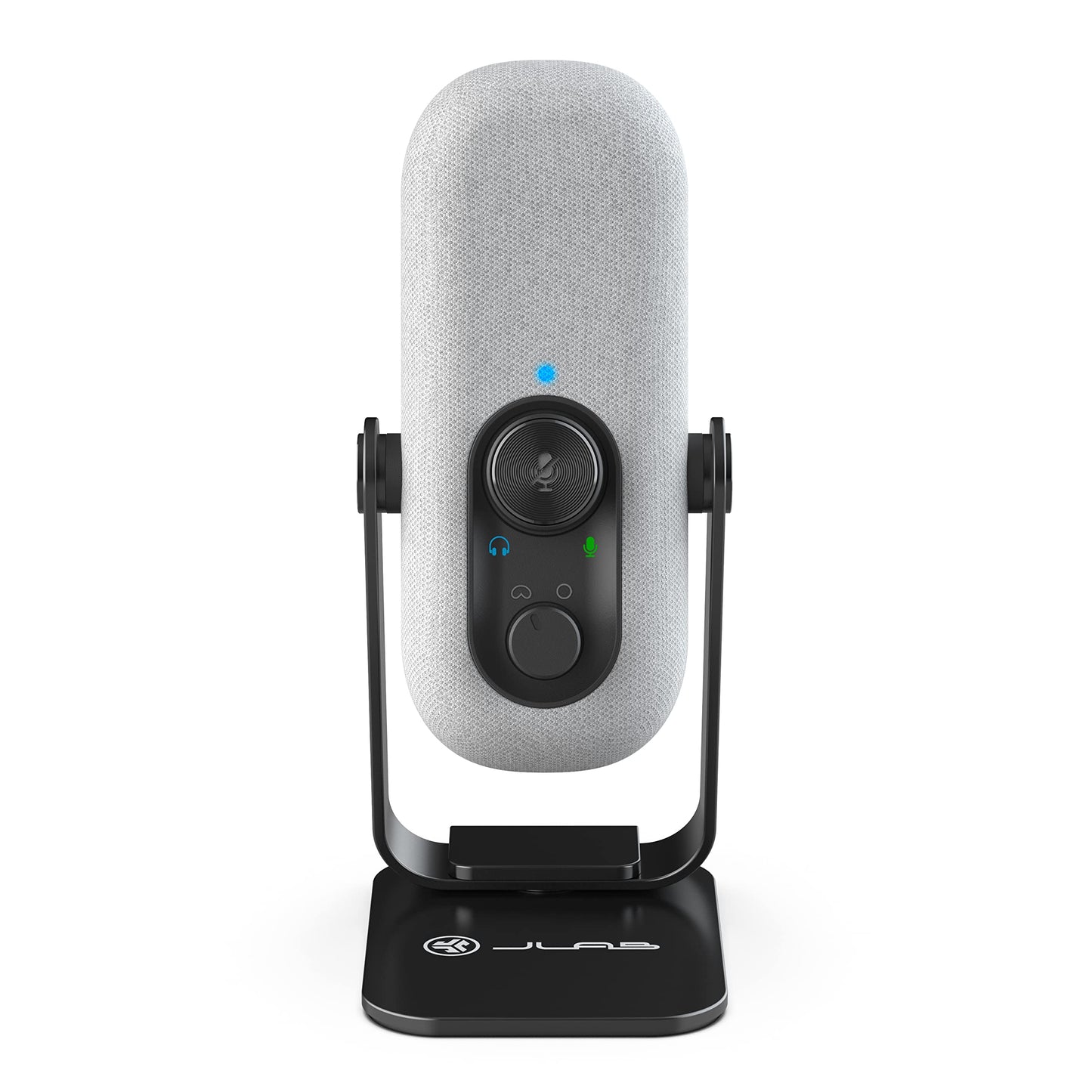 JLab Go Talk Micrófono USB | Blanco | Salida USB-C | Cardioide u omnidireccional | Frecuencia de muestreo de 96 K | Respuesta de frecuencia de 20 Hz - 20 kHz | Control de volumen y silencio rápido | AUX de 3,5 mm | Plug and Play