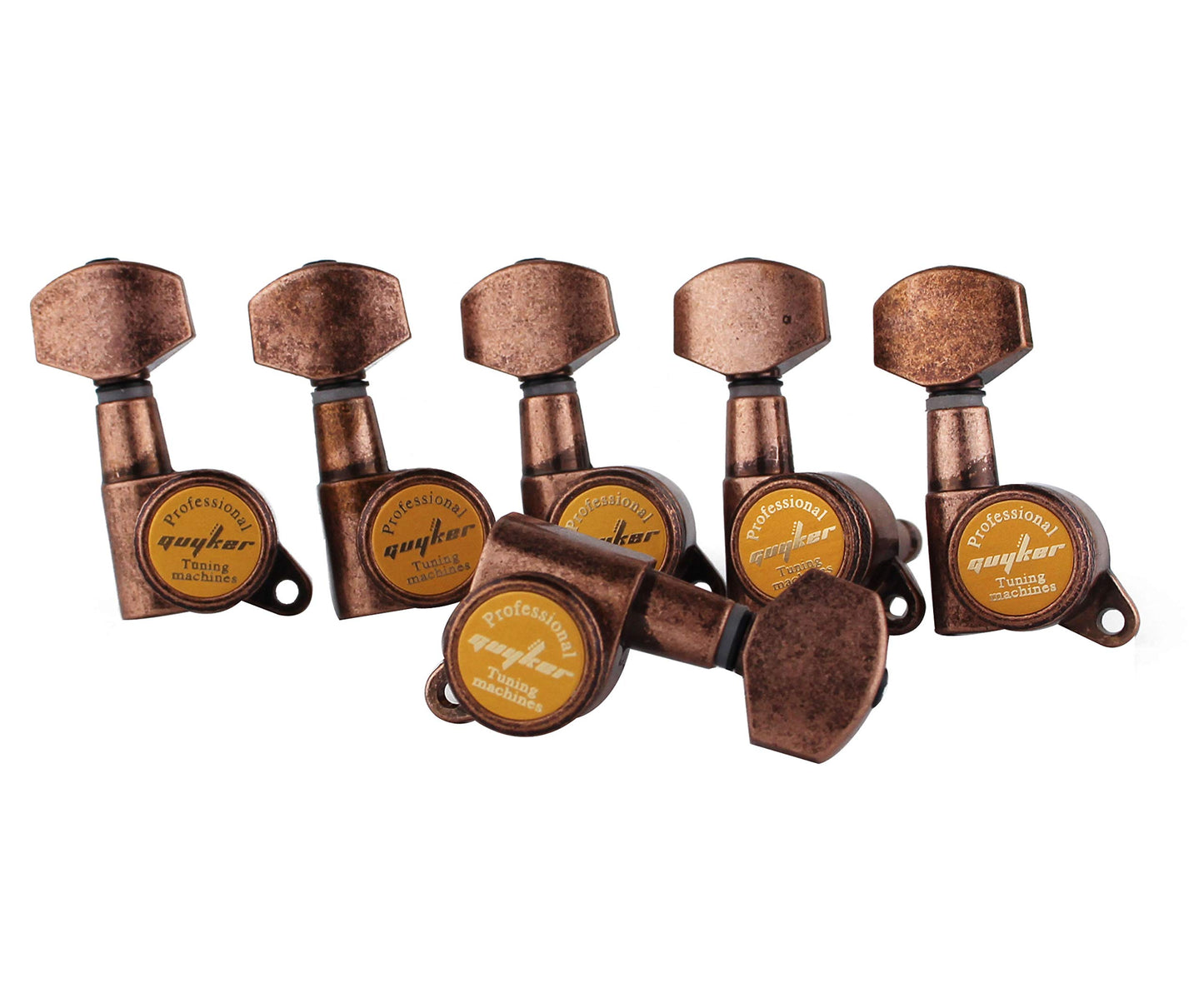 Guyker - Afinadores de bloqueo para guitarra (6 para derecha) - 1:18 - Clavijas de afinación de cuerda de bloqueo para guitarra eléctrica ST TL SG LP Style eléctrica, folk o acústica, bronce antiguo