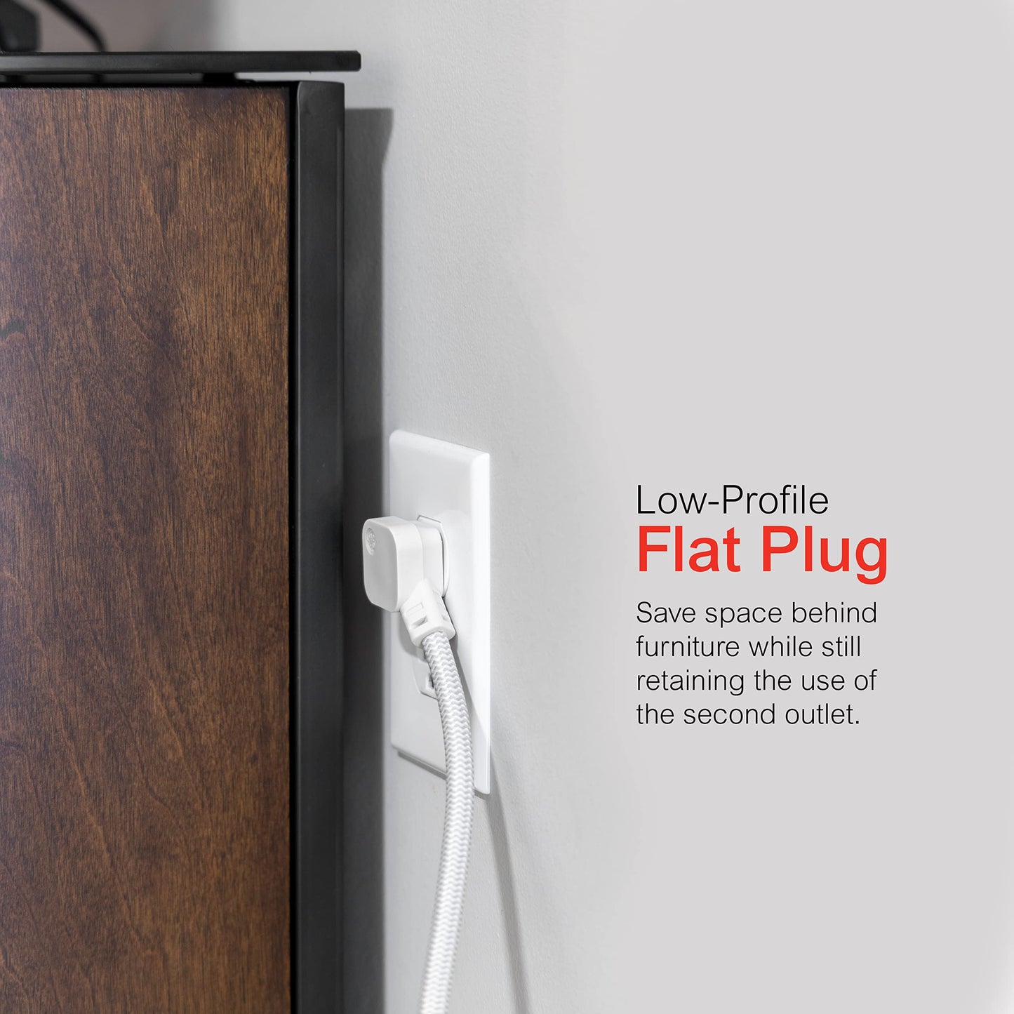 GE Pro Tira Multicontactos De 3 Salidas con Supresor de Picos, Enchufe Plano, Cable De Extensión Trenzado De 2.4 m (8 Pies) 250 Julios, Conectado a Tierra Certificacion UL, Blanco/Gris, 1 Unidad 38433