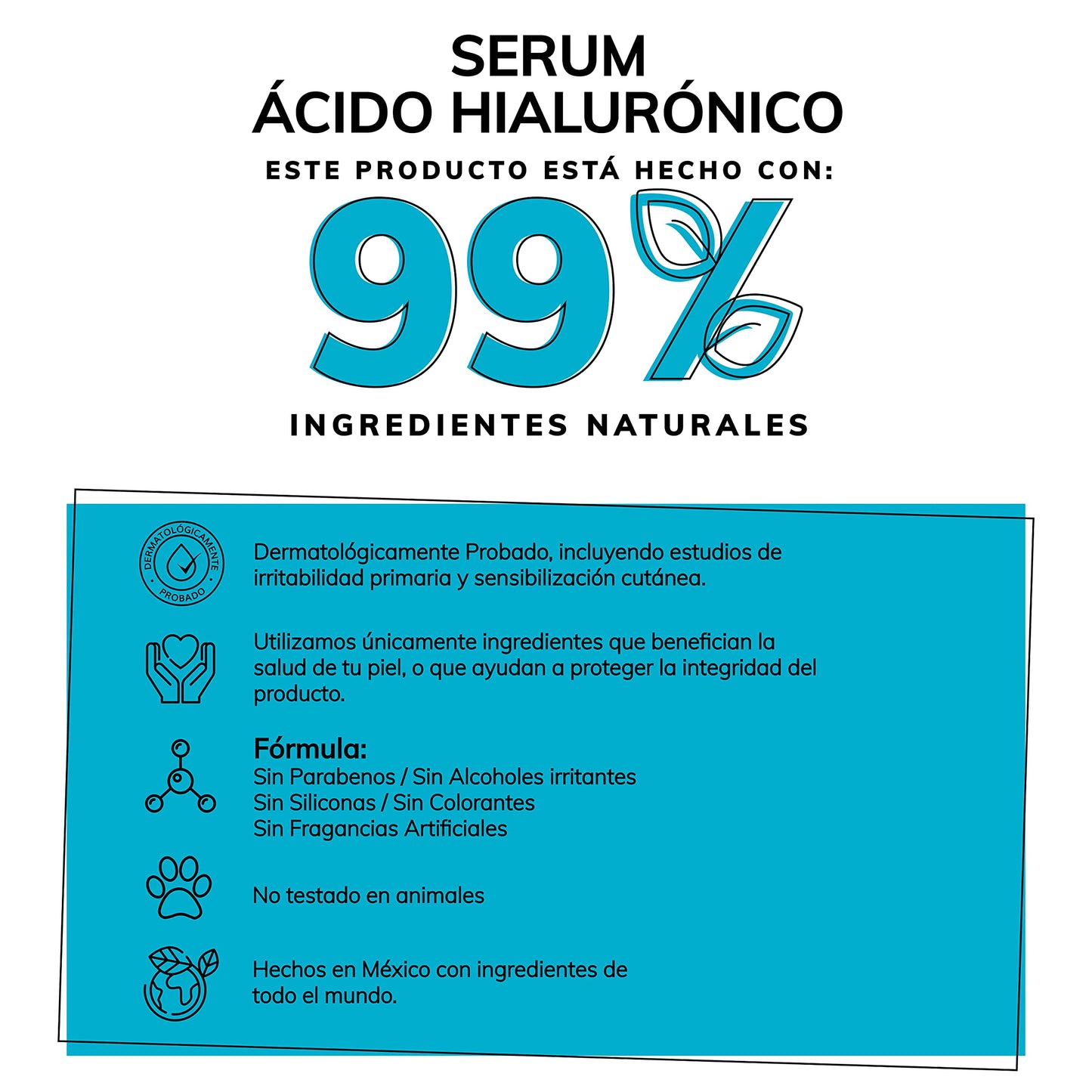 Serum Ácido Hialurónico Facial + Vitamina B5 + Extracto de Bulbo de Azafrán | 99% Ingredientes Naturales | Hidratación Intensa | Skin Care Ideal para todo tipo de piel-30ml