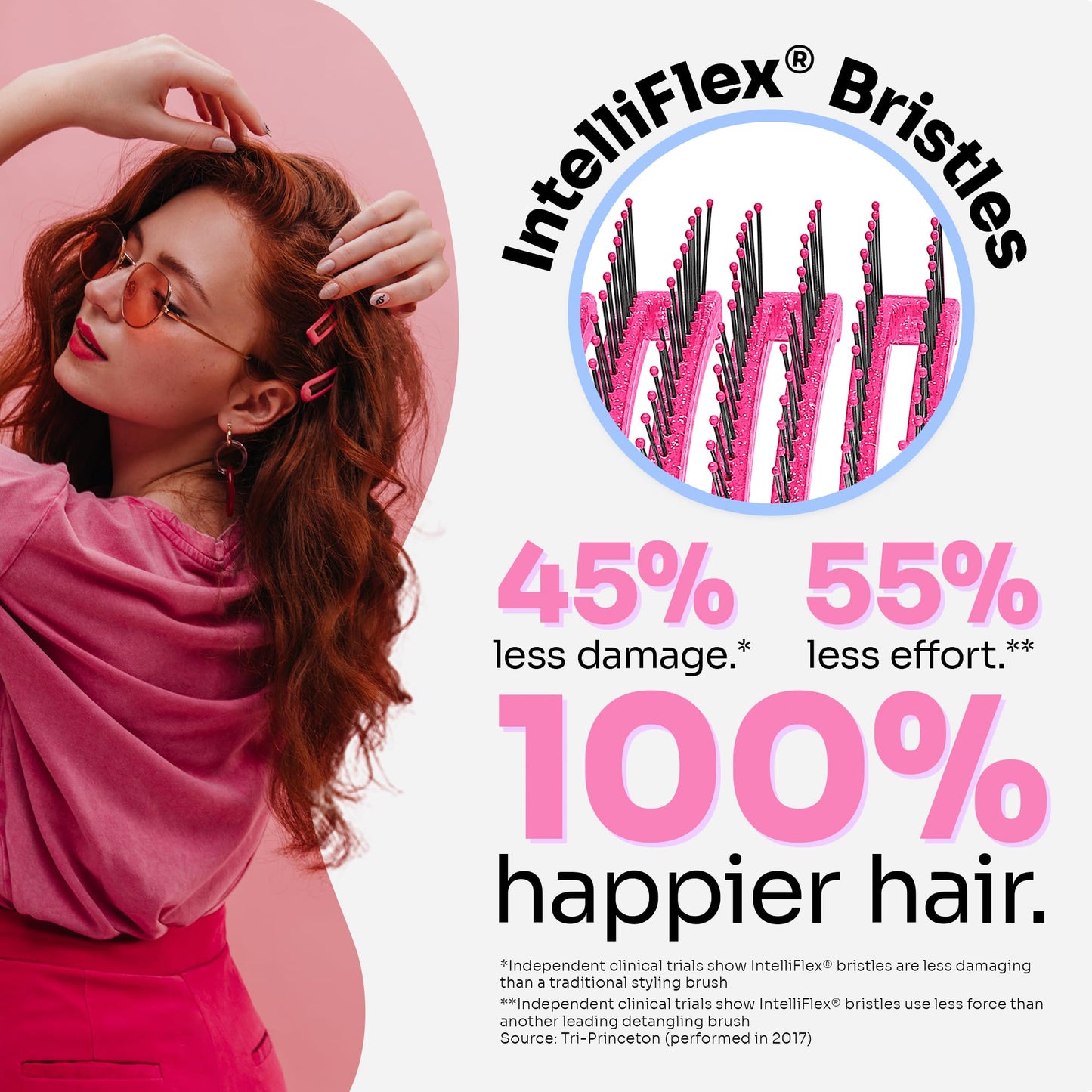 Wet Brush Cepillo de pelo para ducha – Brillo rosa – exclusivo IntelliFlex cerdas ultra suaves – Minimiza el dolor y protege contra puntas abiertas y roturas – Para mujeres, hombres, cabello húmedo y seco
