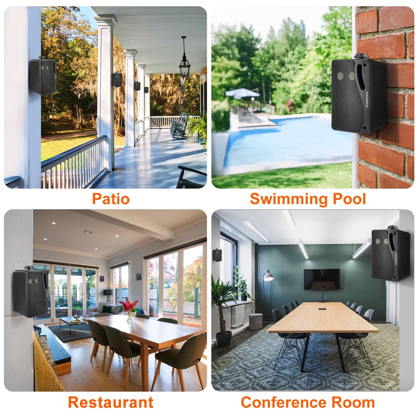 Herdio - Sistema de altavoces de pared con cable impermeable de 3.5 pulgadas para exteriores con 400 vatios de graves potentes para patio, jardín, porche, interior, terraza, durabilidad para todo
