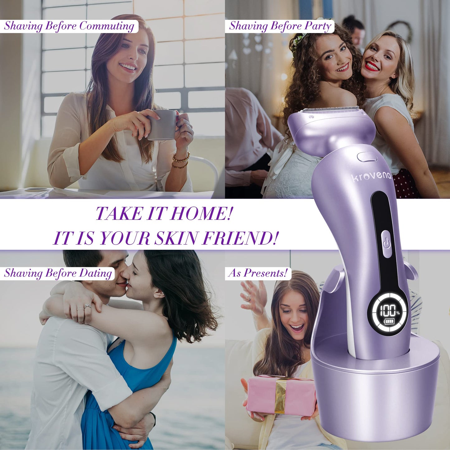 Afeitadora eléctrica para mujer, maquinilla de afeitar eléctrica para mujer, piernas de bikini, axilas, pelo público, recortadora recargable con cabeza desmontable, inalámbrica, uso seco y húmedo