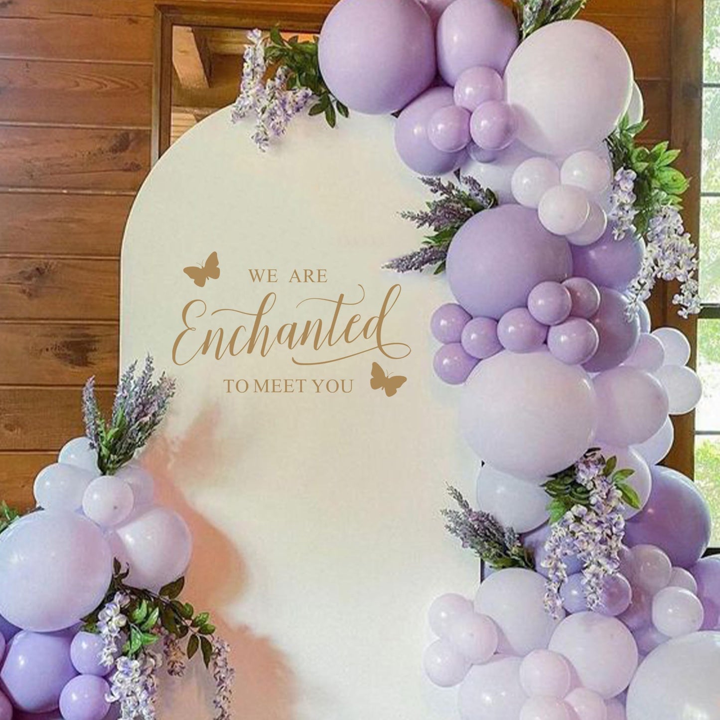Capiont We are Enchanted to Meet You - Calcomanía de pared con mariposas para baby shower, diseño de texto en inglés "Enchanted to Meet You", decoración de fiesta de género, arco de globo (mariposa